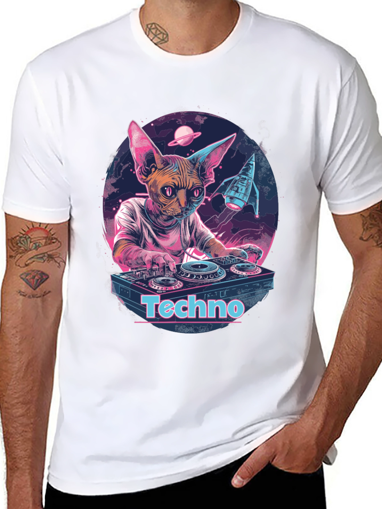 DJ Cat Sphynx Techno Music T-Shirt