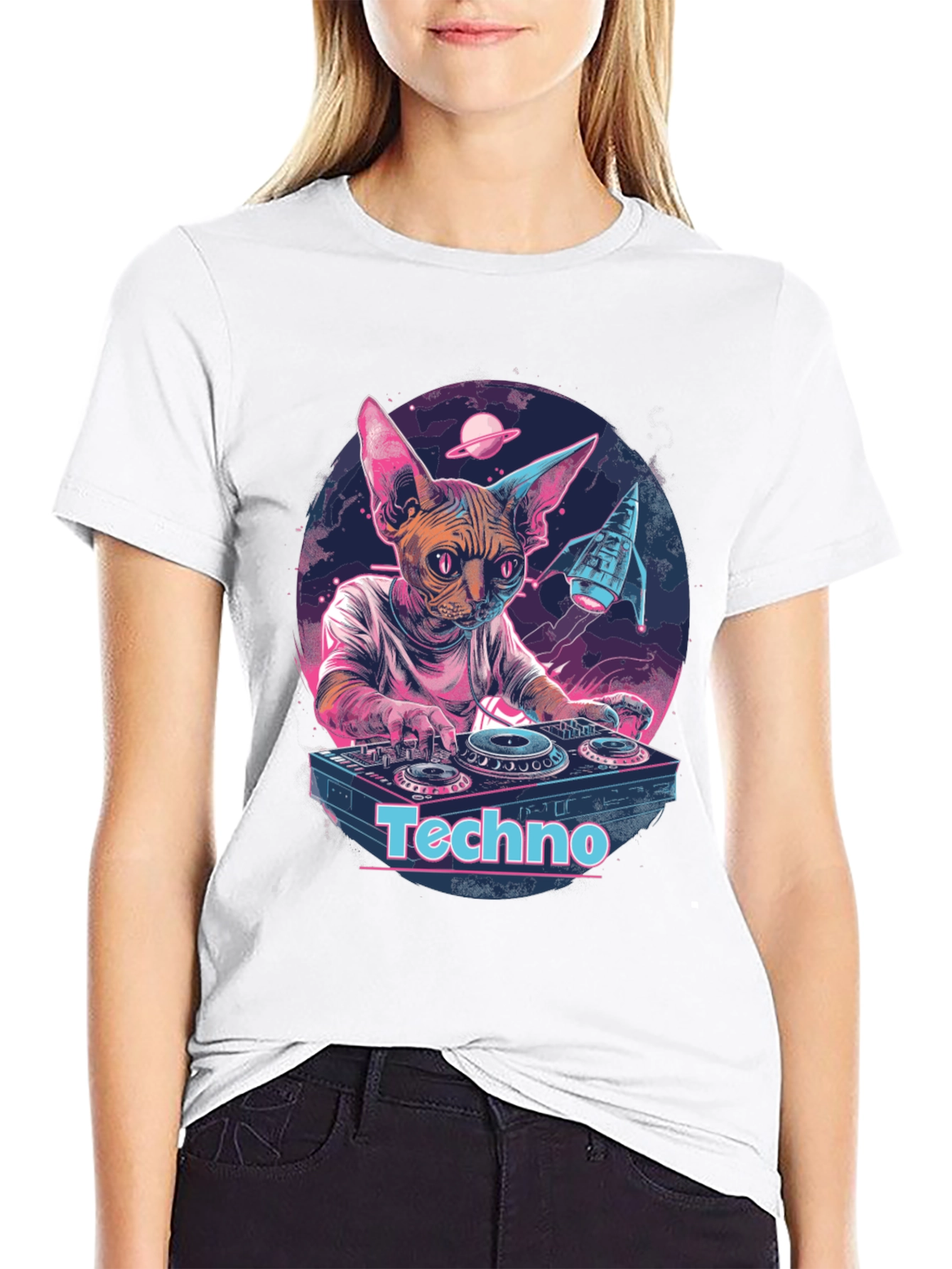 DJ Cat Sphynx Techno Music T-Shirt