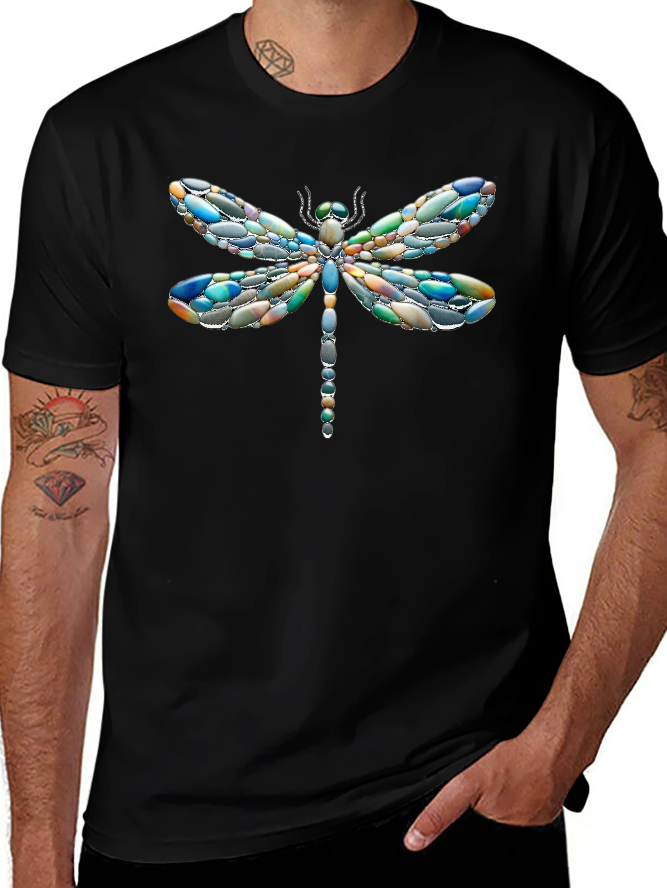 Dragonfly Gemstone Graphic Black T-Shirt
