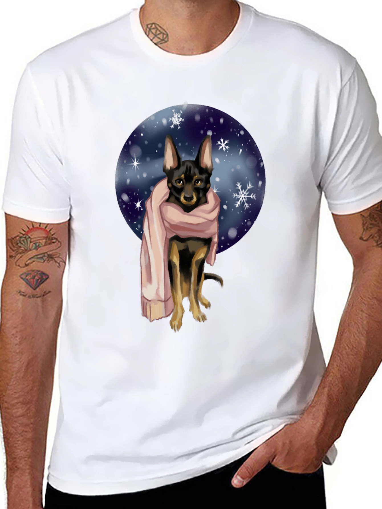 Dog in Scarf Graphic Tee - Winter Style