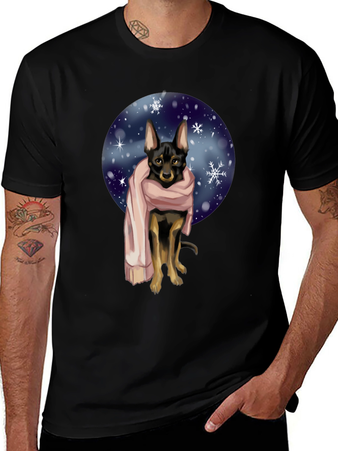 Dog in Scarf Graphic Tee - Winter Style