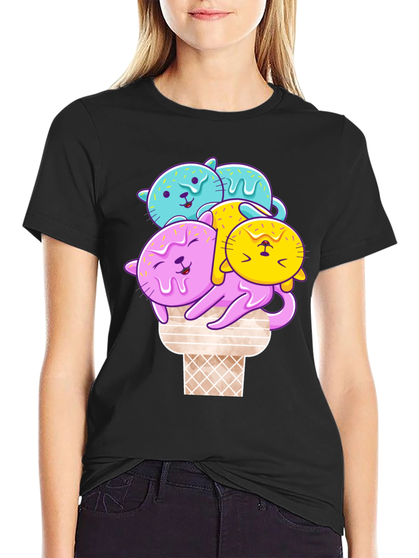 Cute Cat Ice Cream T-Shirt - Kawaii Style