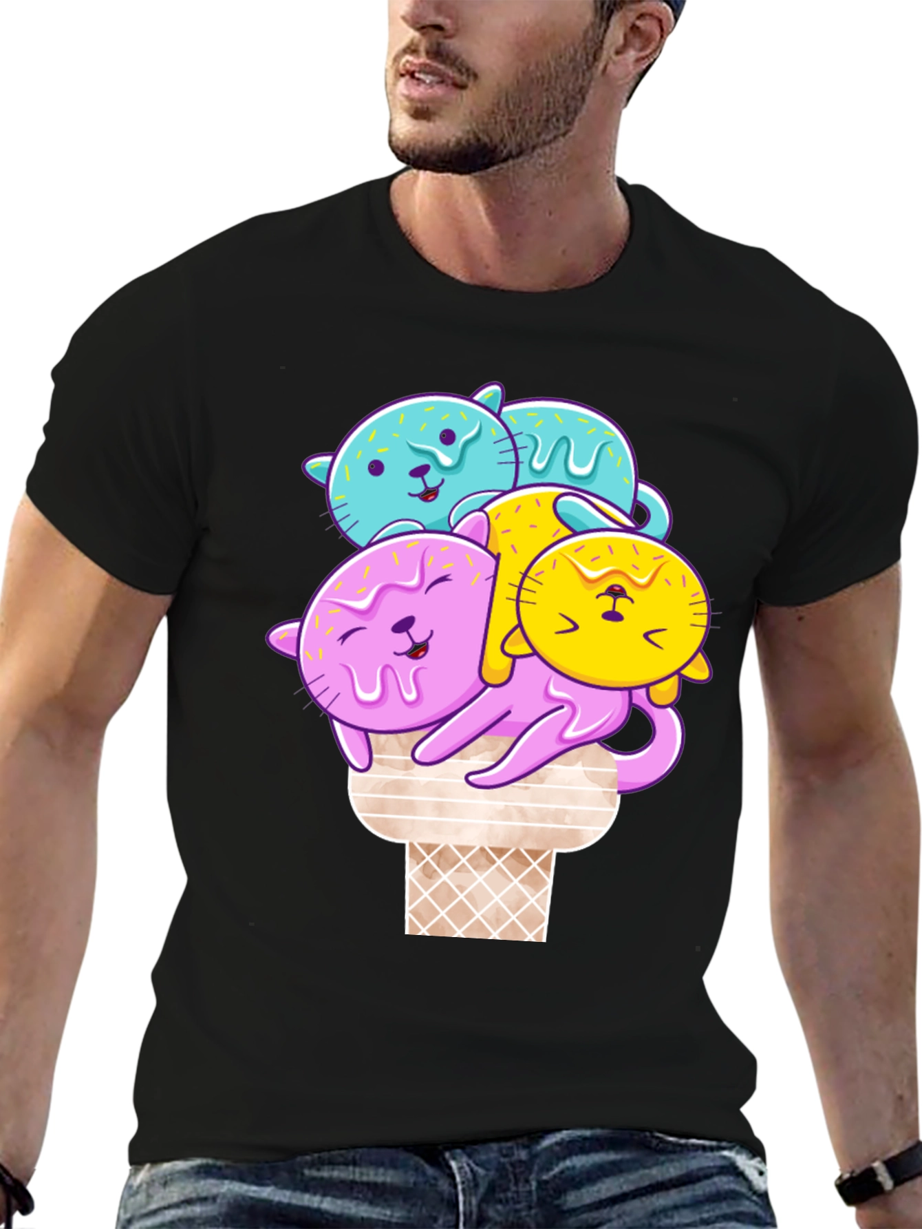 Cute Cat Ice Cream T-Shirt - Kawaii Style