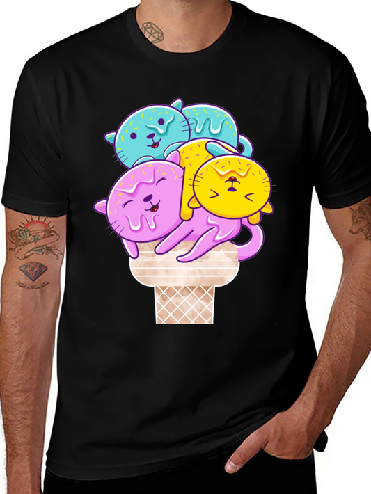 Cute Cat Ice Cream T-Shirt - Kawaii Style