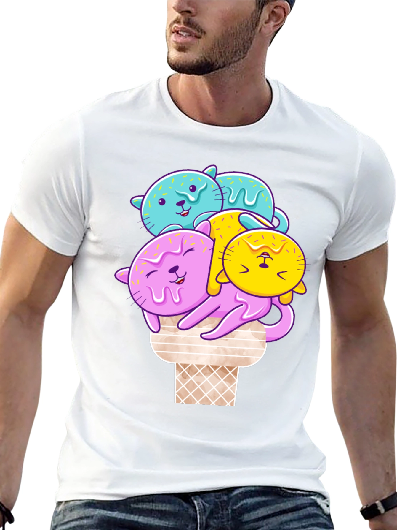 Cute Cat Ice Cream T-Shirt - Kawaii Style