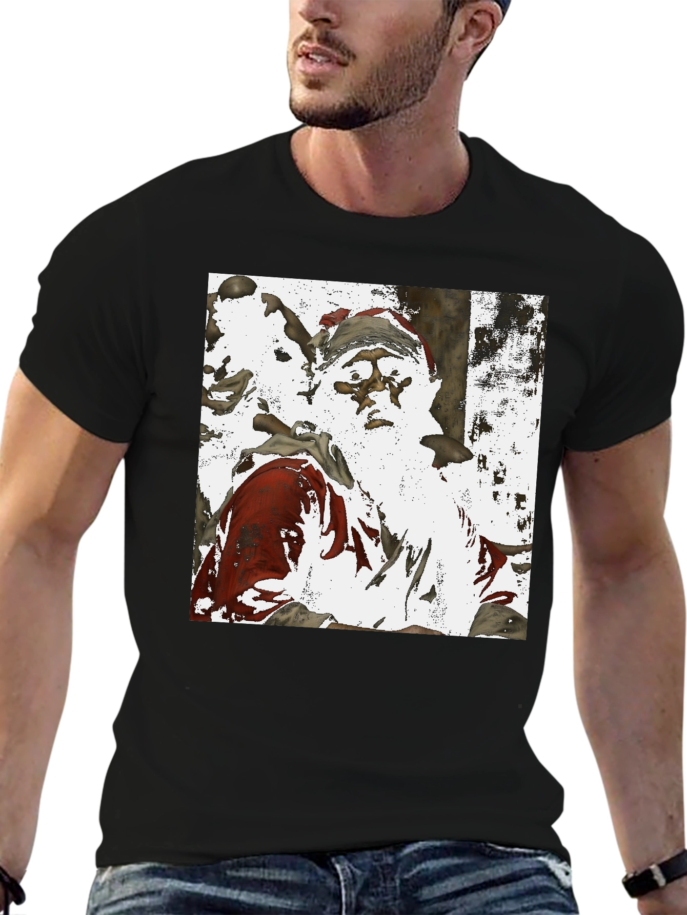 Santa Claus Printed Black T-Shirt