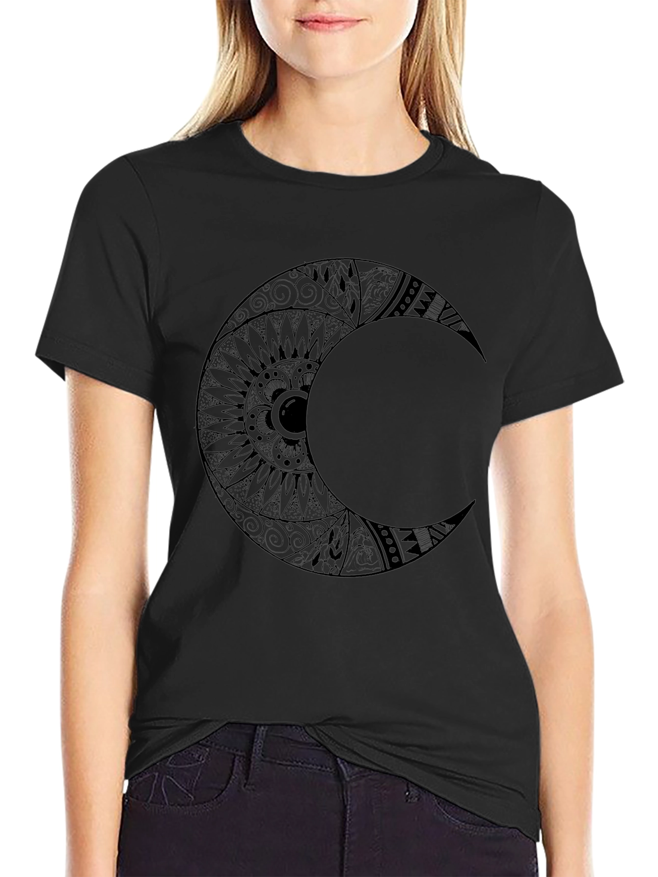 Mystic Moon Graphic Tee - Black Cotton Comfort