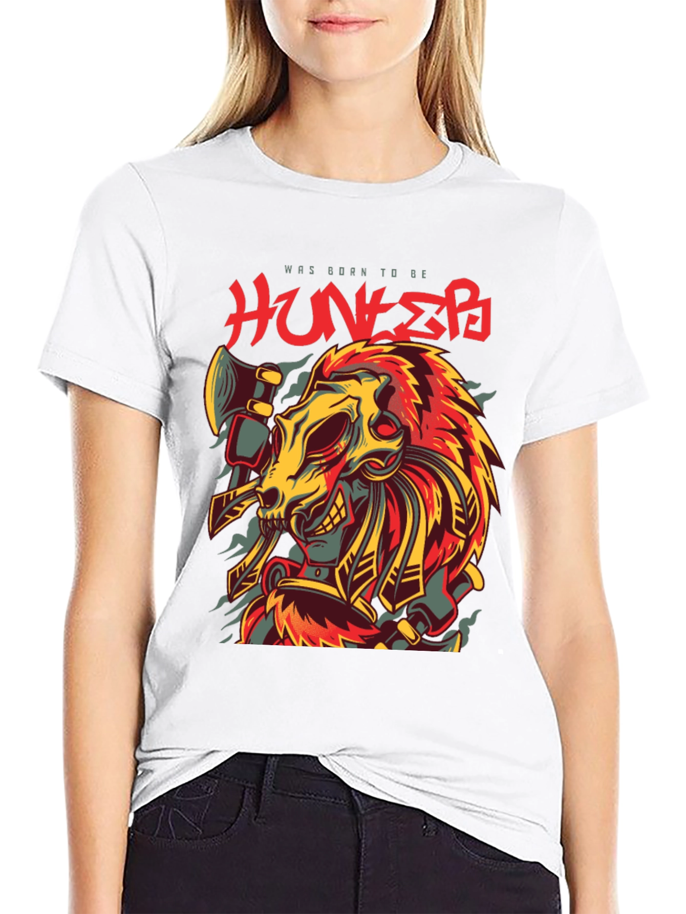 Born Hunter Graphic Tee - Unique Skull Design