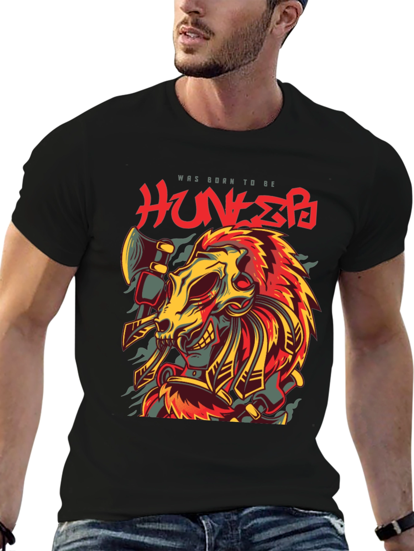 Born Hunter Graphic Tee - Unique Skull Design