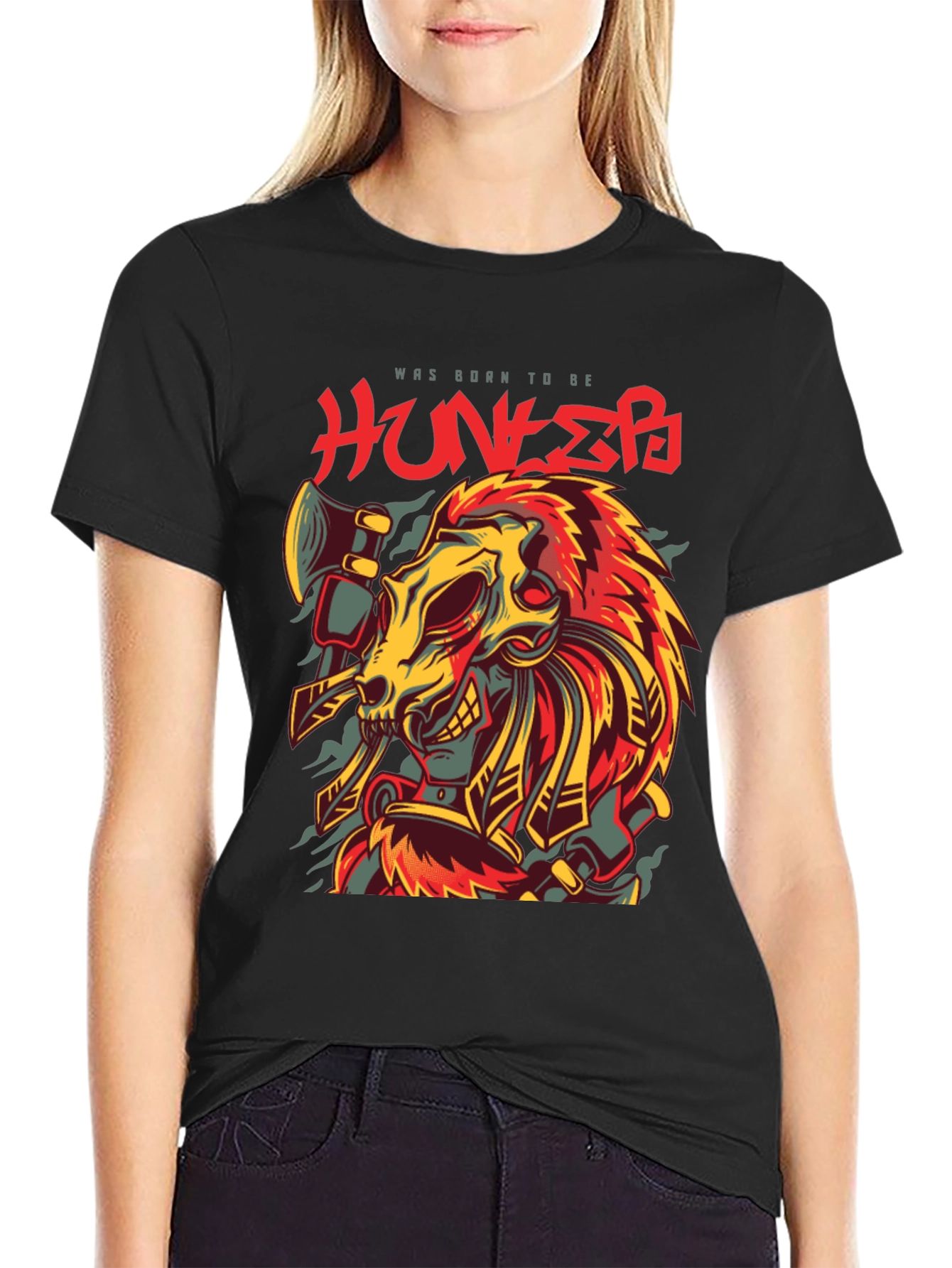 Born Hunter Graphic Tee - Unique Skull Design