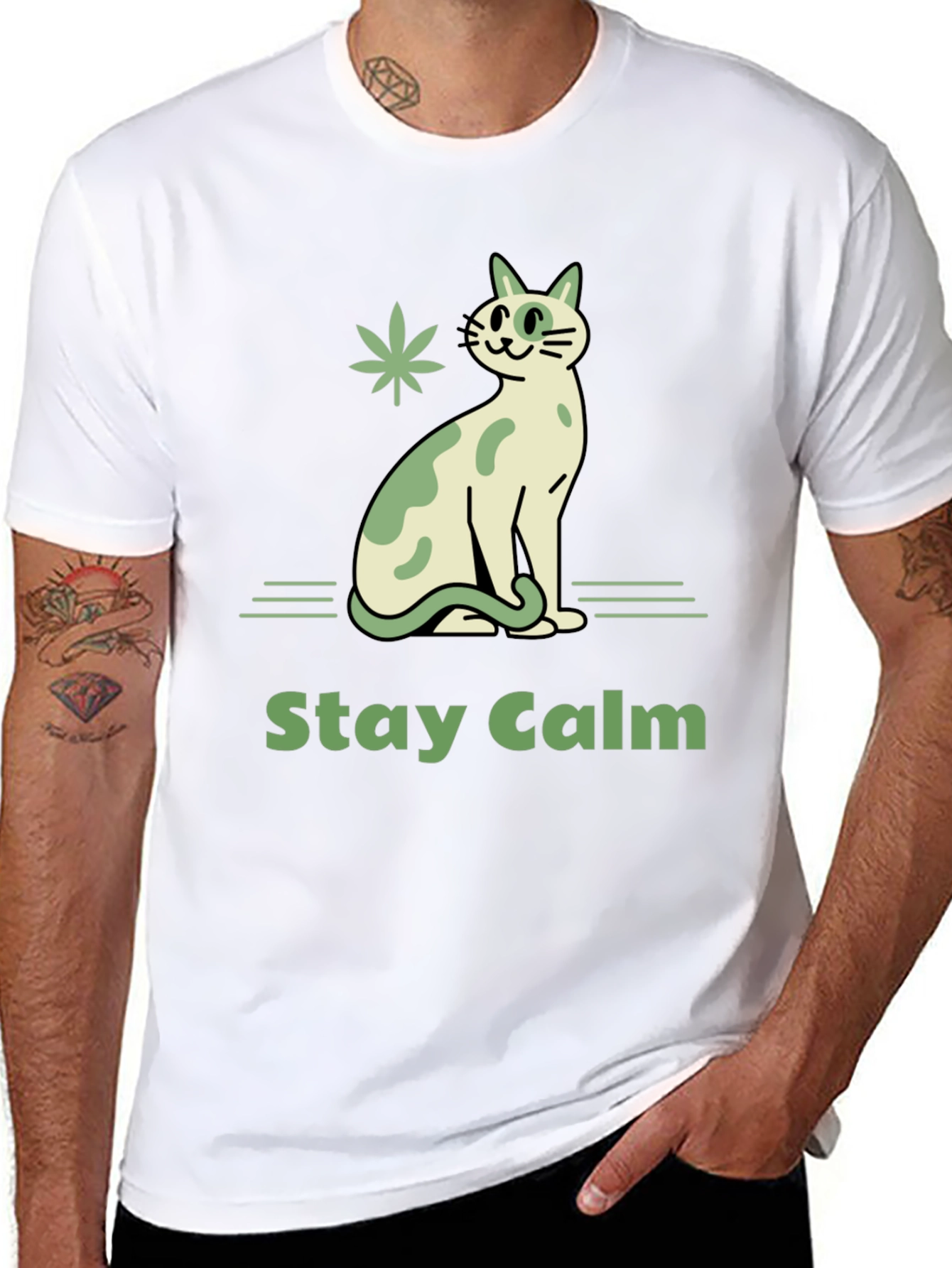 Stay Calm Cat Graphic T-Shirt