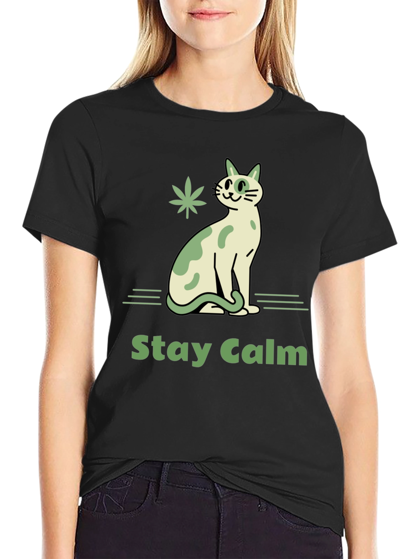 Stay Calm Cat Graphic T-Shirt