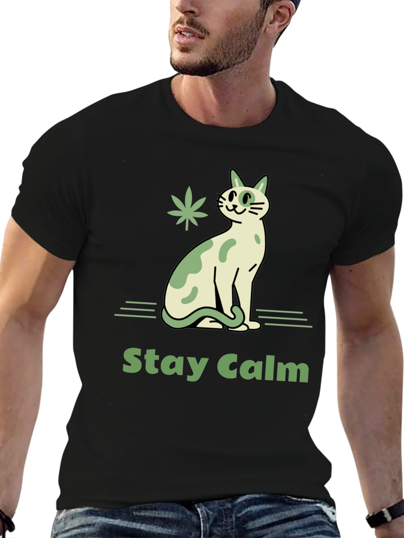 Stay Calm Cat Graphic T-Shirt