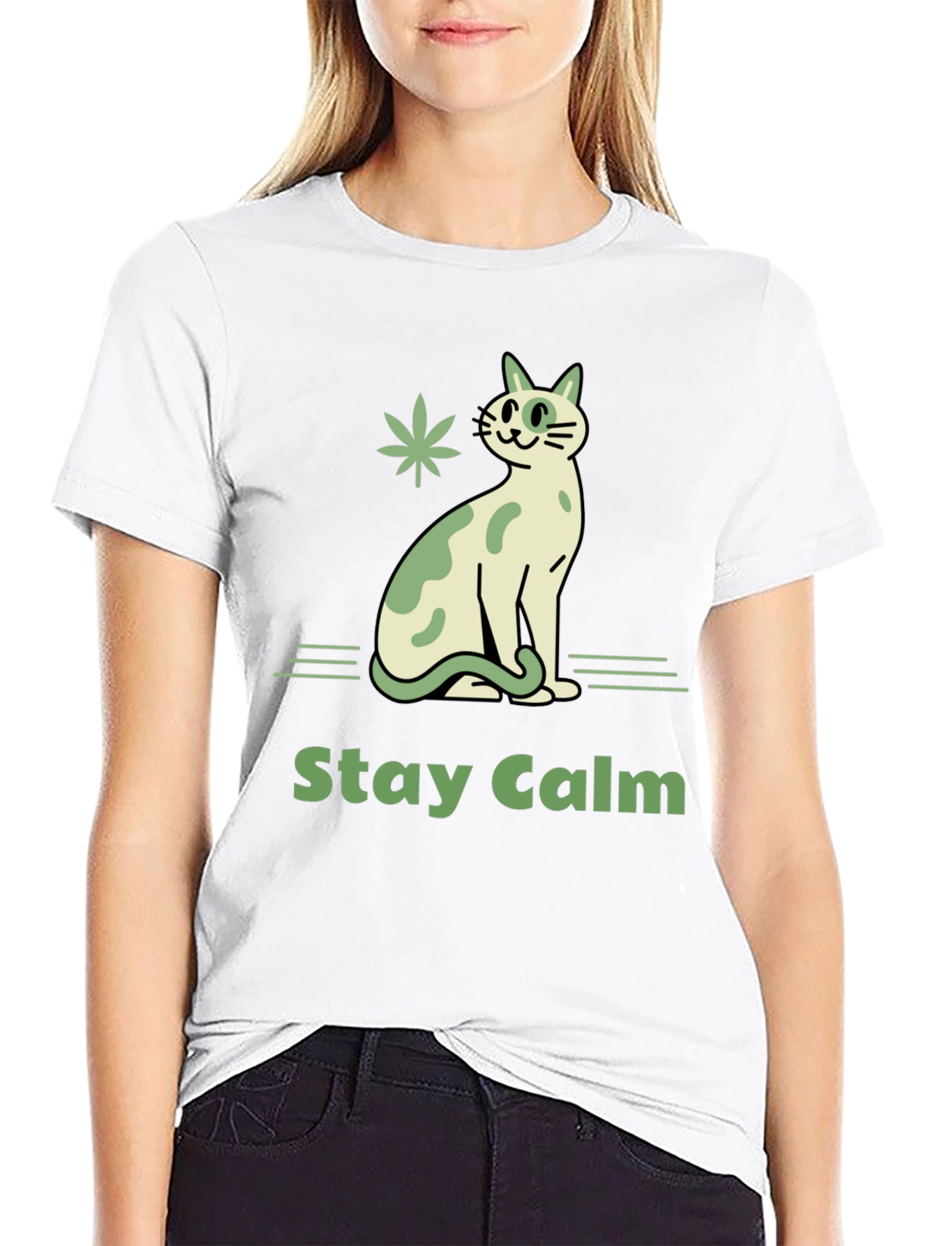 Stay Calm Cat Graphic T-Shirt