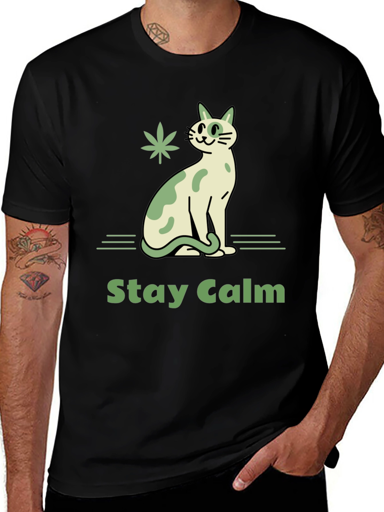 Stay Calm Cat Graphic T-Shirt