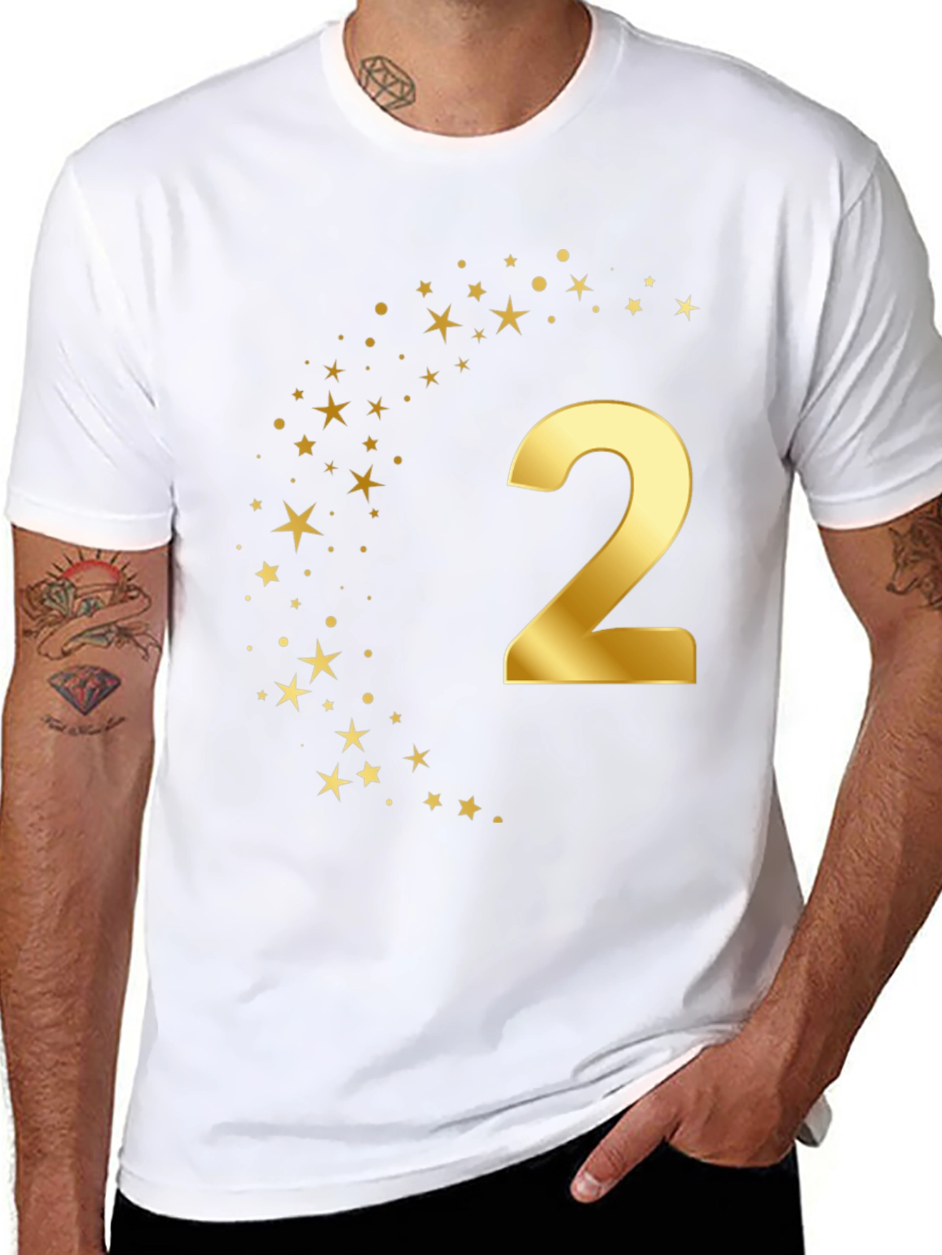 Golden Number Two Stars Birthday T-Shirt