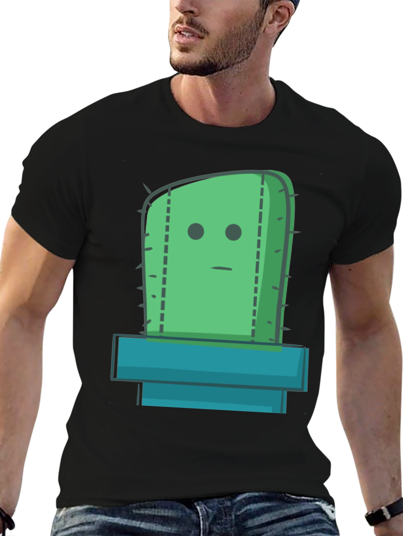 Cactus Graphic Tee - Black Cotton Casual Shirt