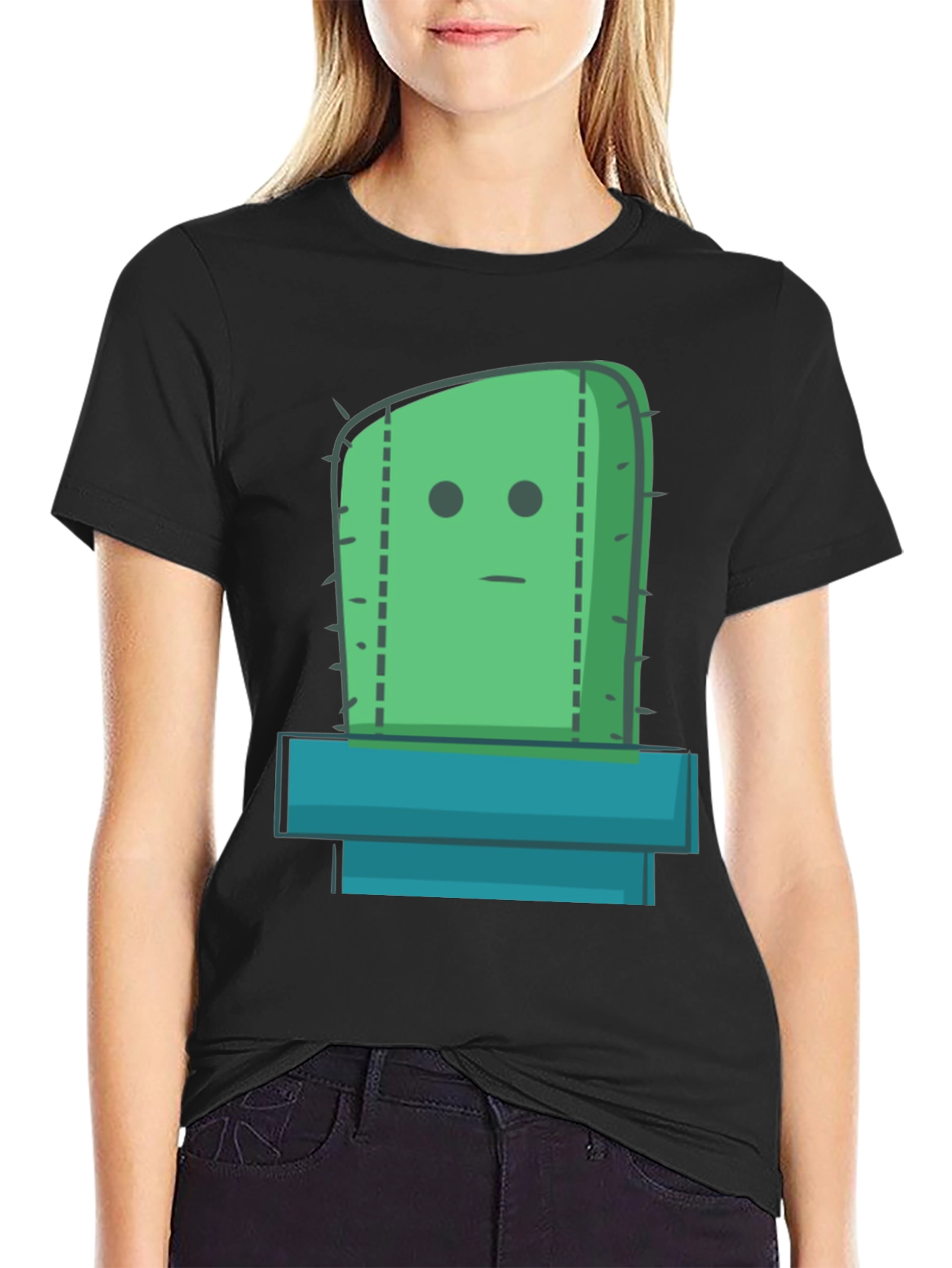Cactus Graphic Tee - Black Cotton Casual Shirt