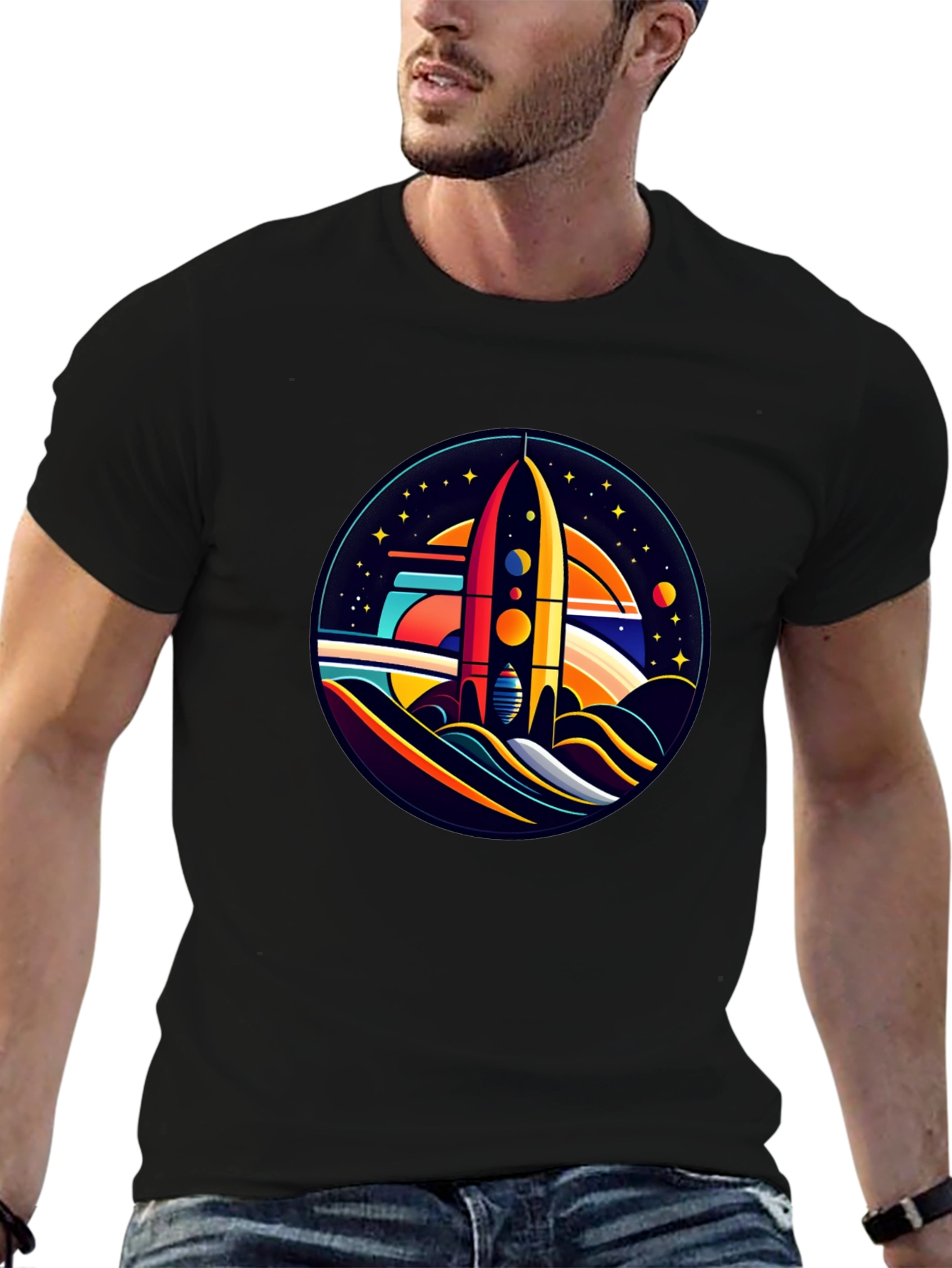 Retro Rocket Launch T-Shirt - Graphic Space Tee
