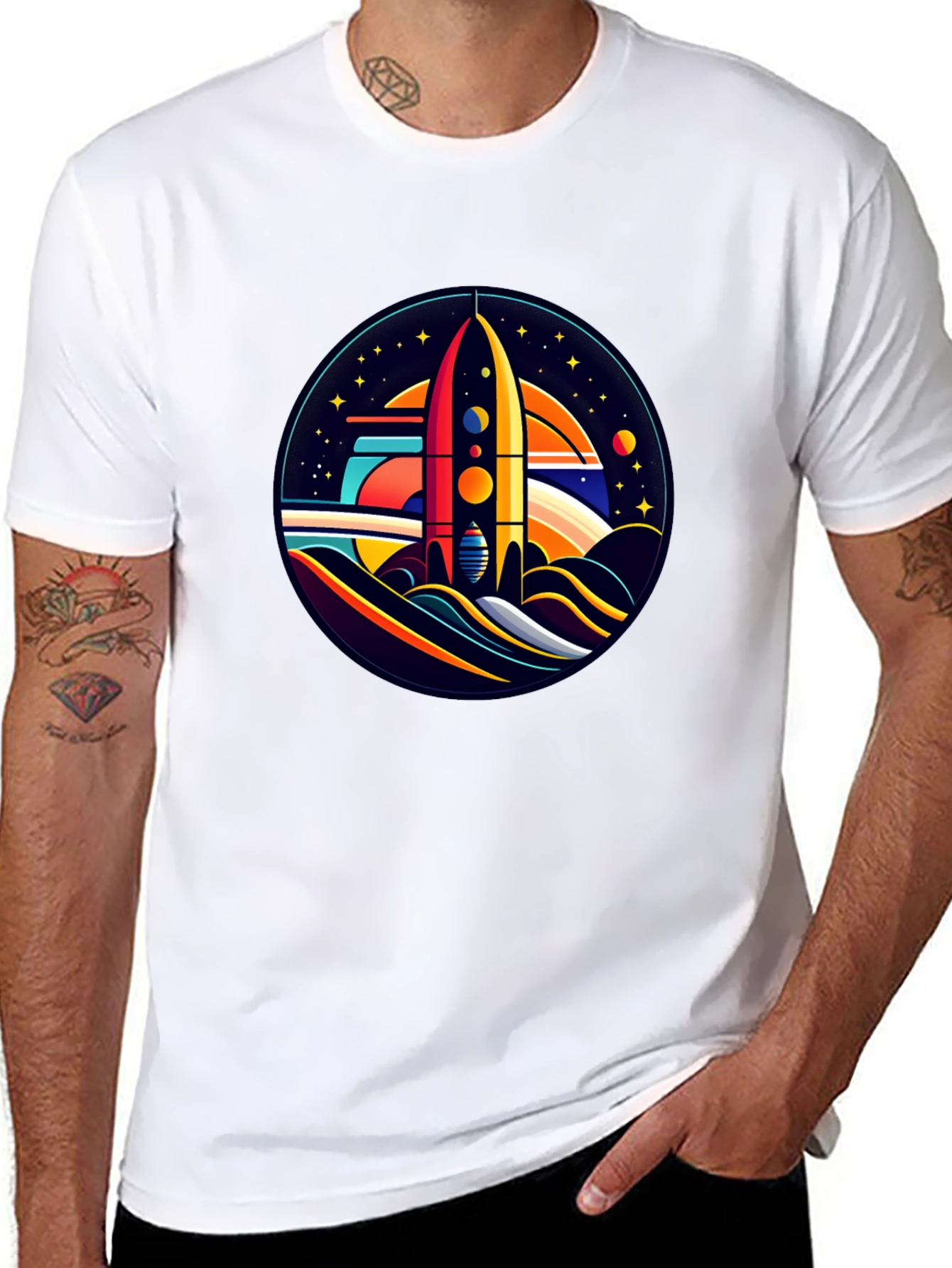 Retro Rocket Launch T-Shirt - Graphic Space Tee