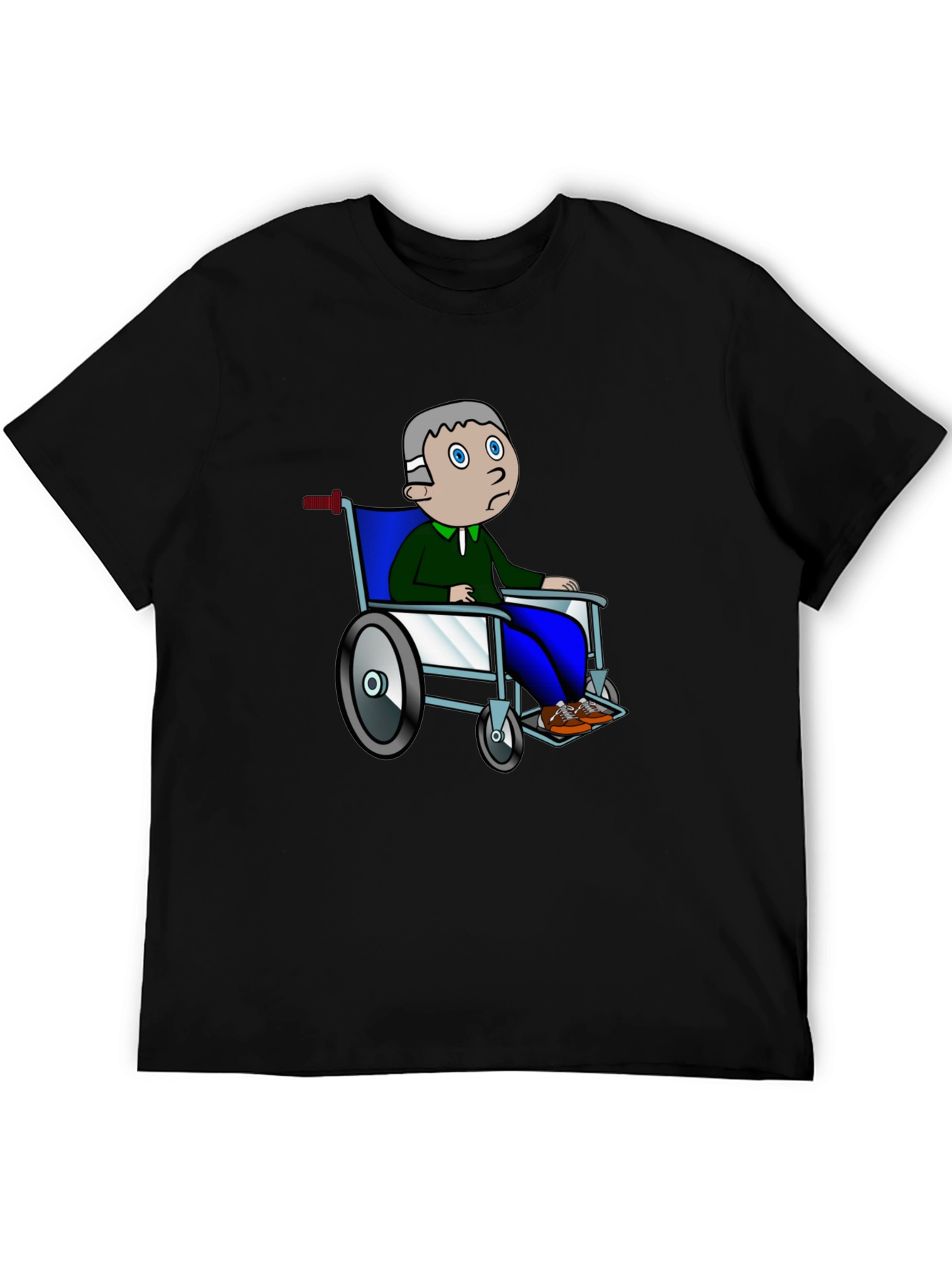 Cartoon Man Wheelchair Black Graphic Tee