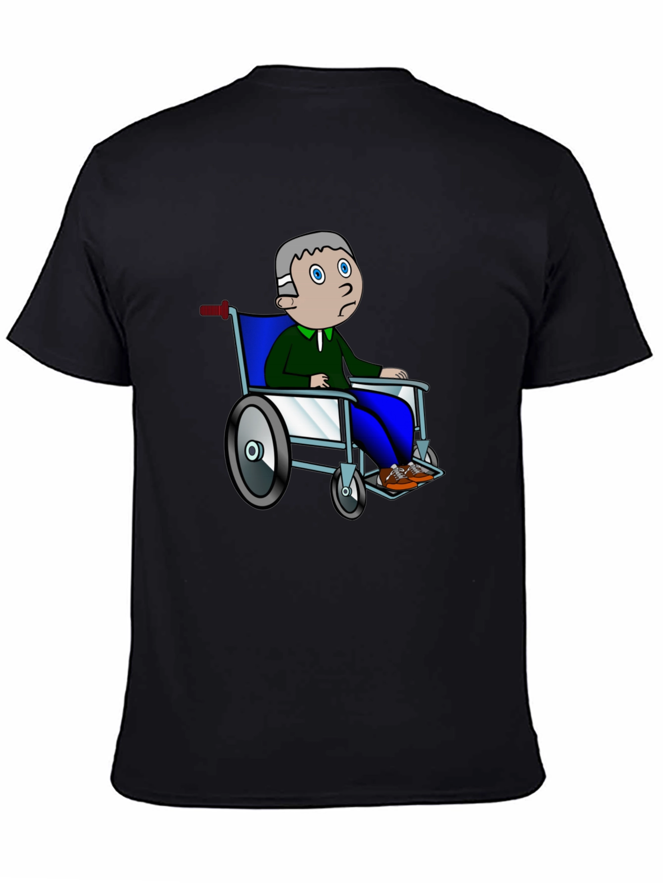 Cartoon Man Wheelchair Black Graphic Tee