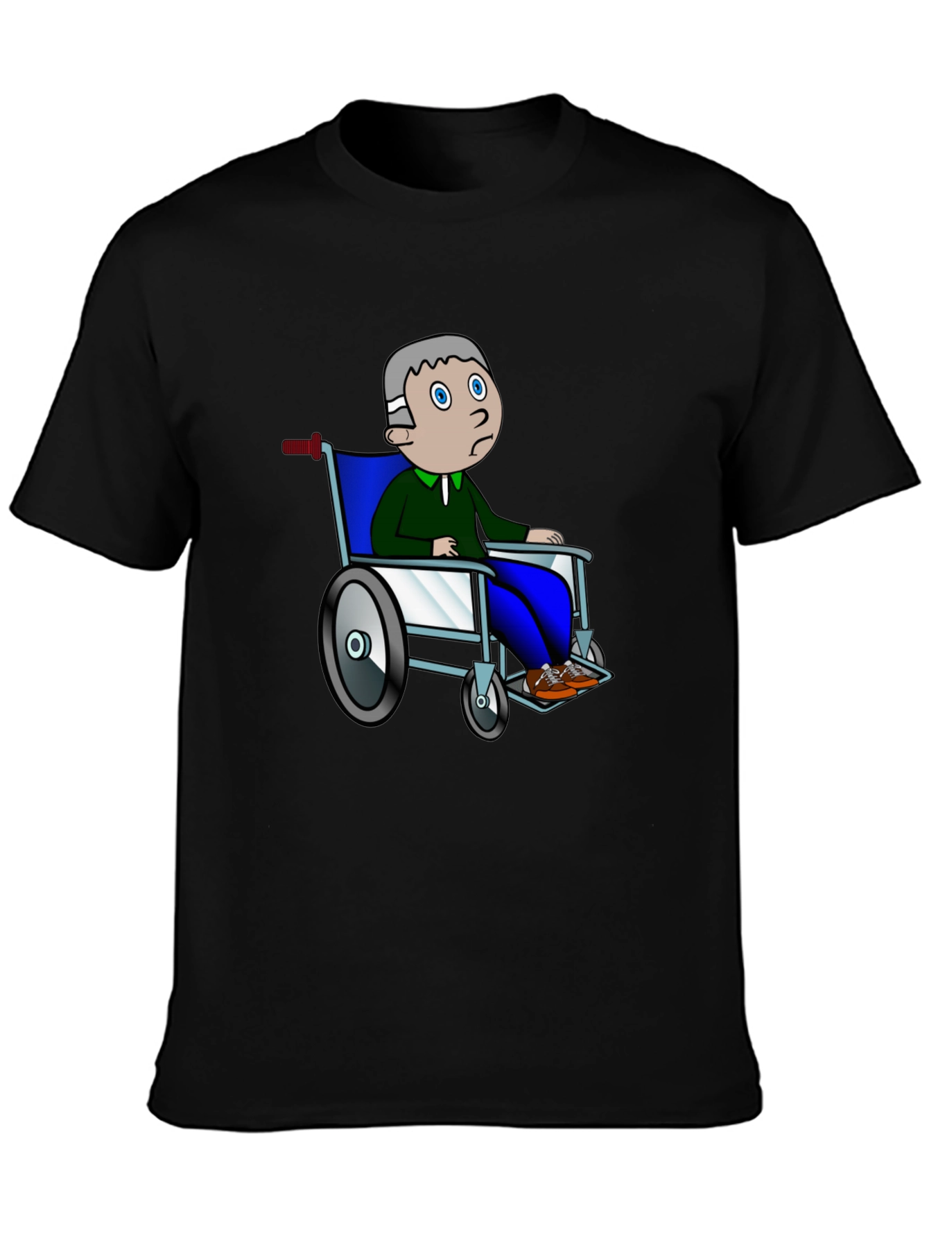Cartoon Man Wheelchair Black Graphic Tee