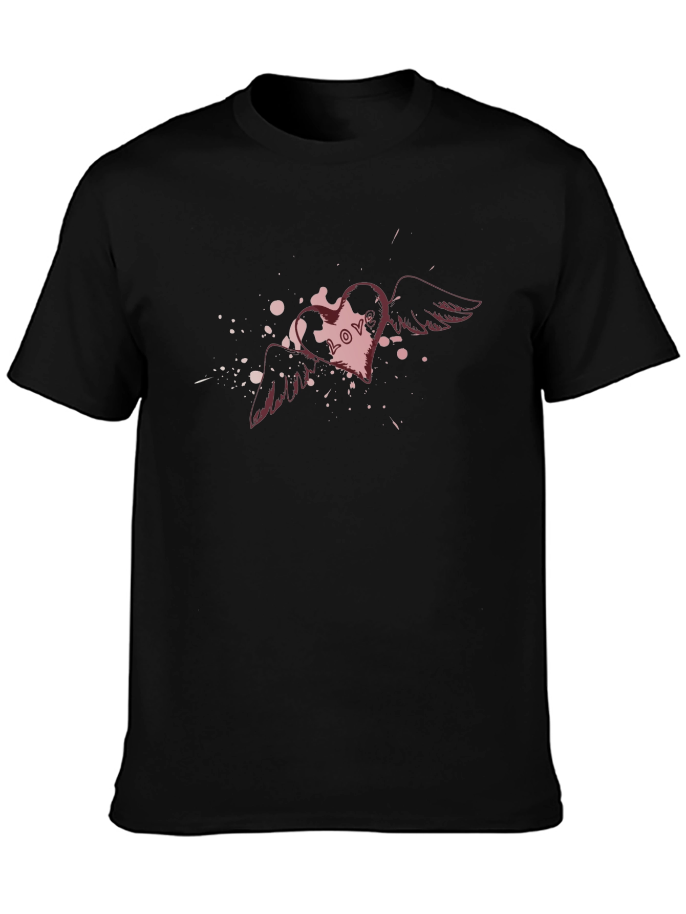Mens Black T-Shirt with Heart & Wings Love Graphic