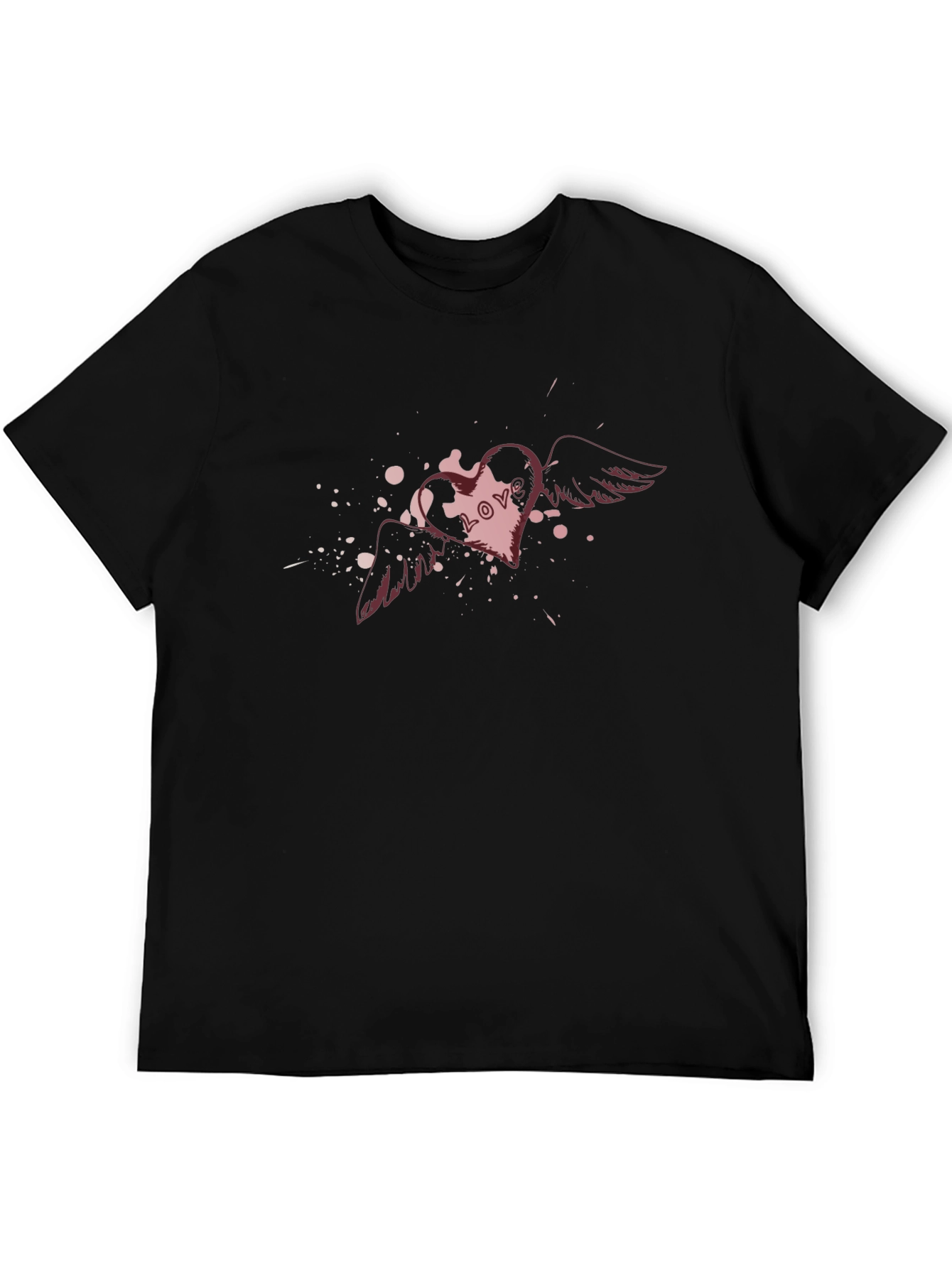 Mens Black T-Shirt with Heart & Wings Love Graphic