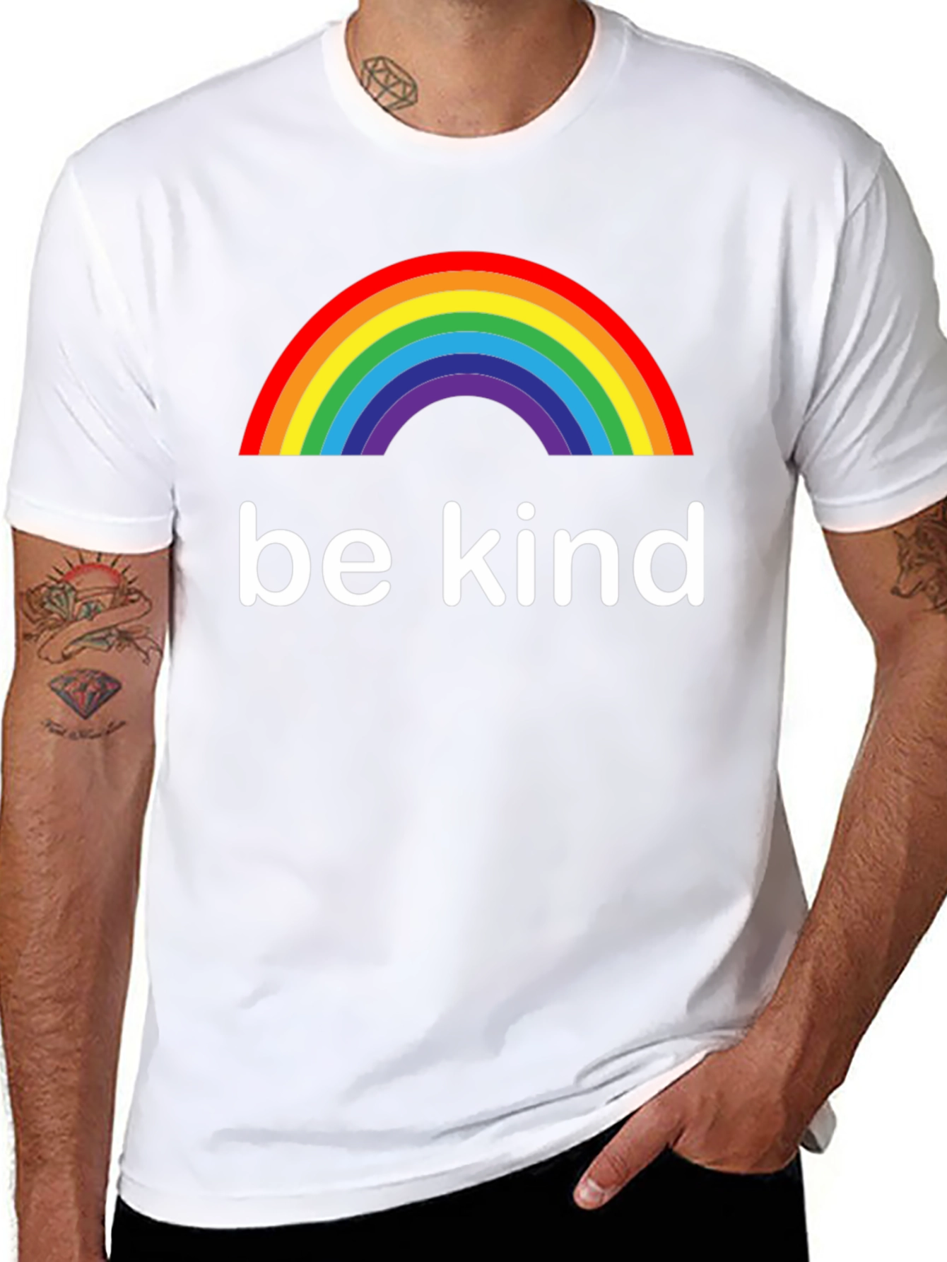 Be Kind Rainbow Graphic Tee - Black Cotton T-Shirt
