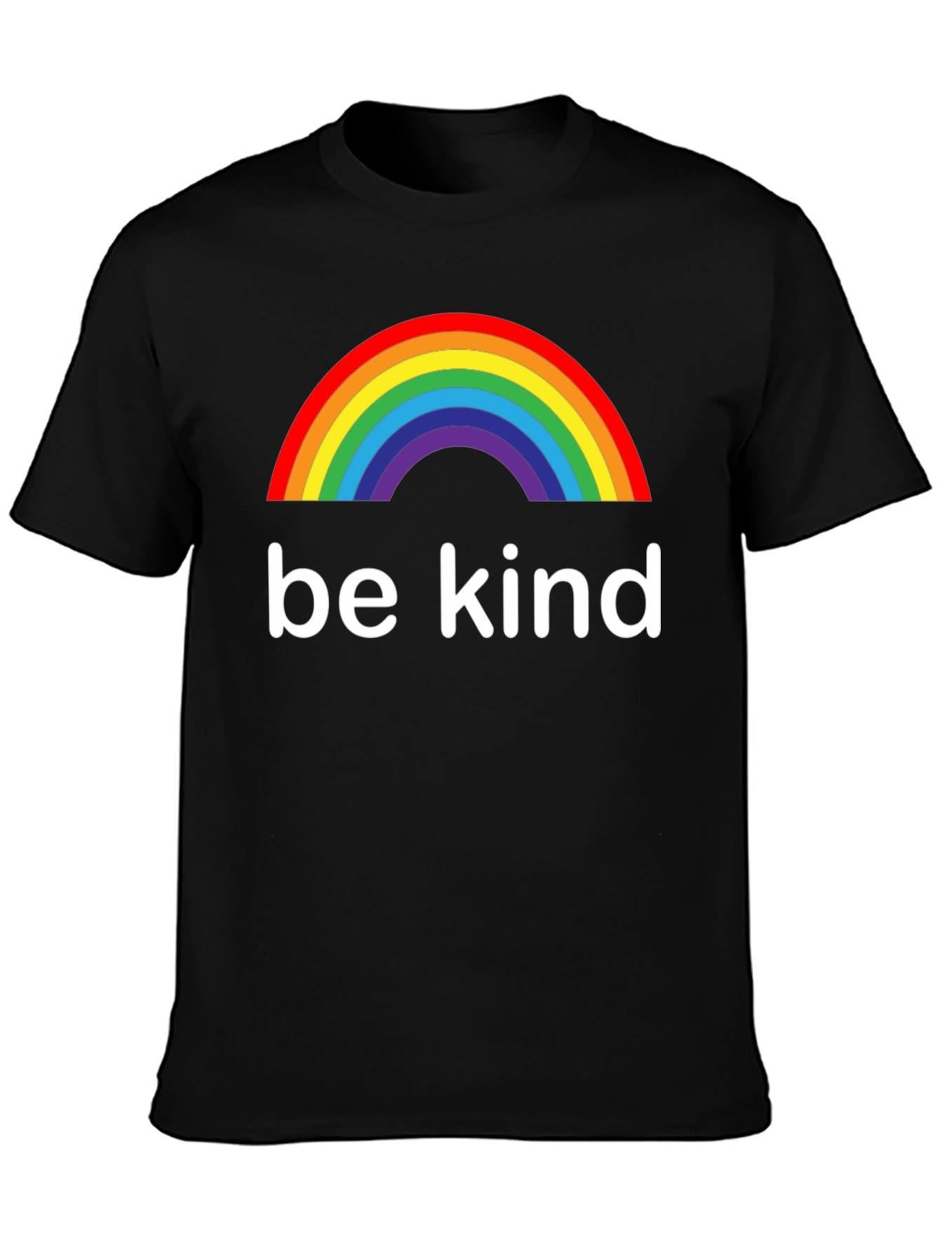 Be Kind Rainbow Graphic Tee - Black Cotton T-Shirt