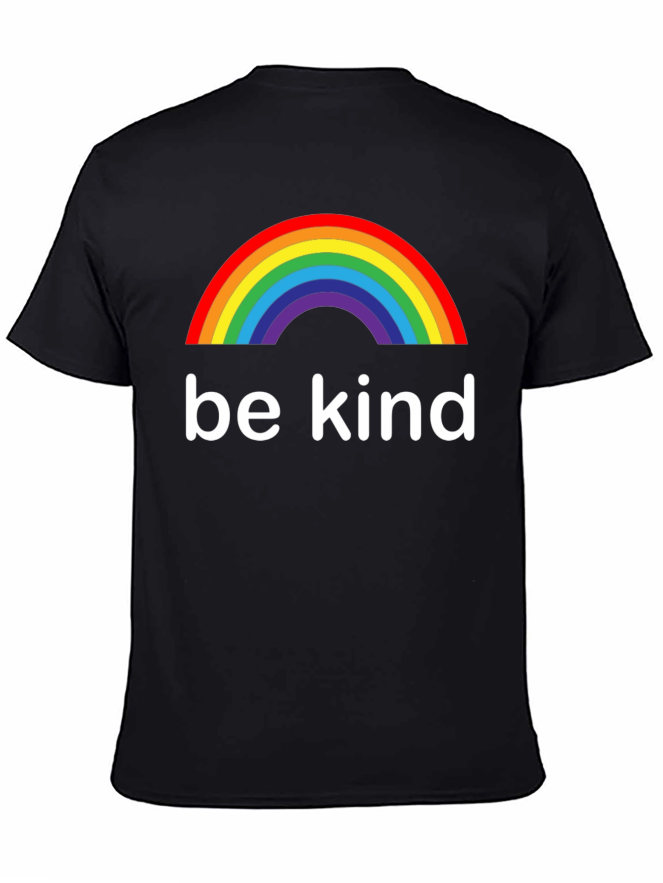 Be Kind Rainbow Graphic Tee - Black Cotton T-Shirt