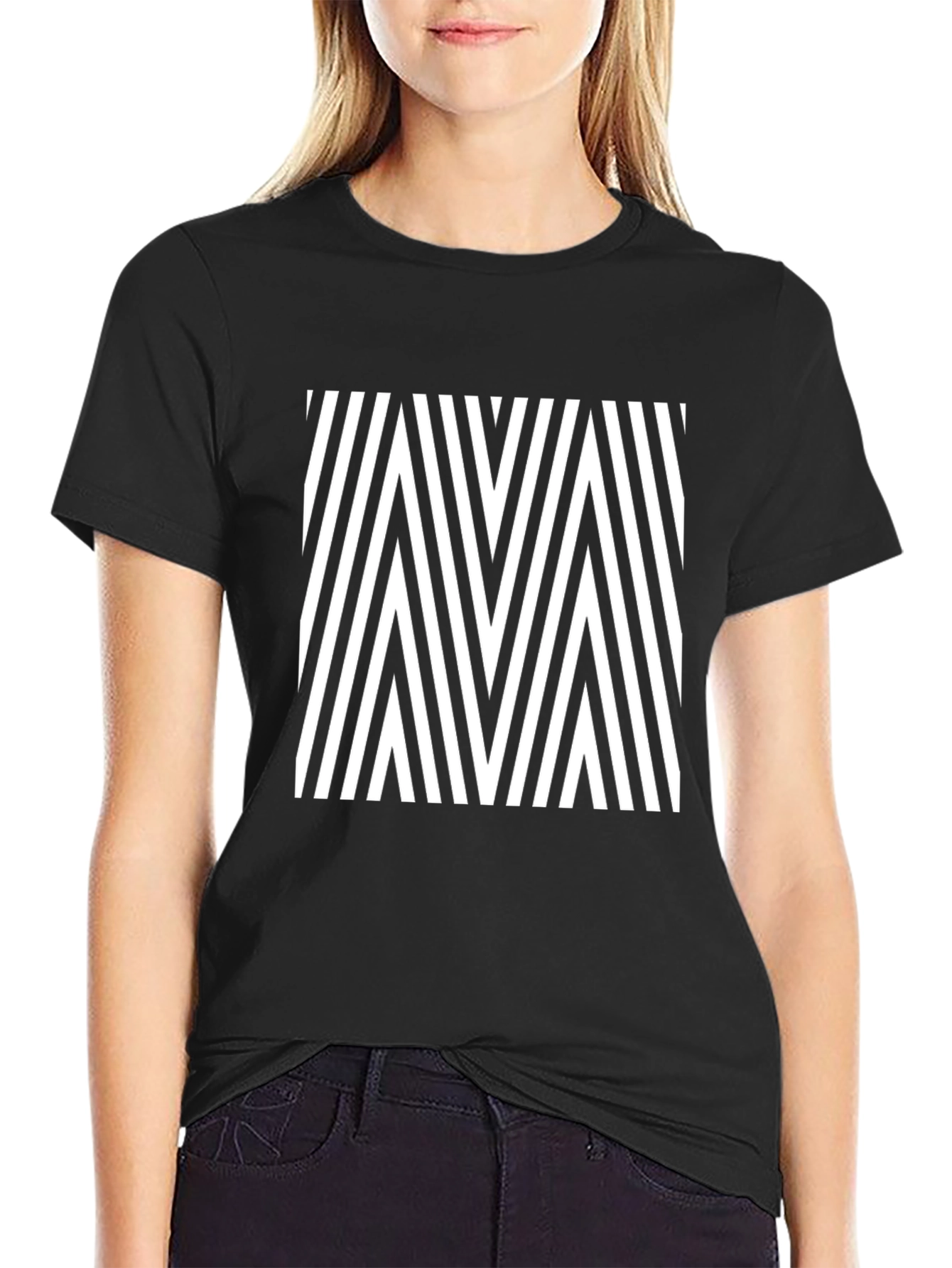Modern Geometric Stripe Pattern Black T-Shirt