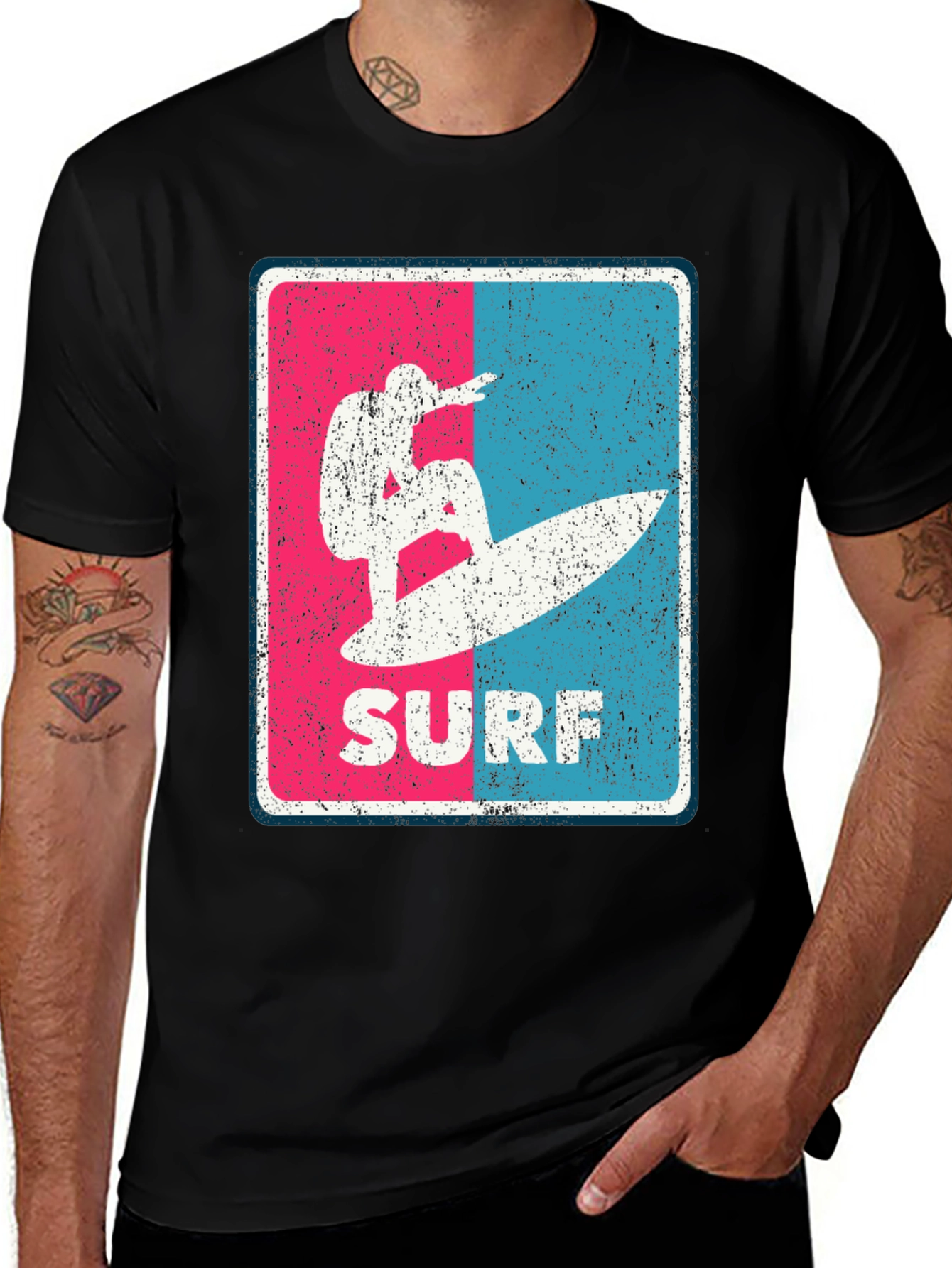Surf Graphic Tee - Retro Style Black T-Shirt
