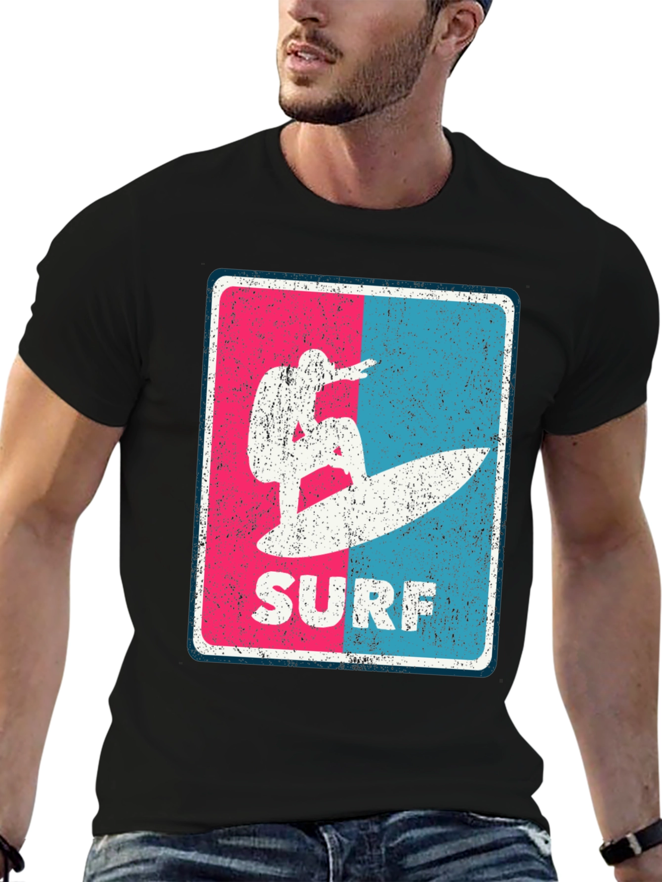 Surf Graphic Tee - Retro Style Black T-Shirt