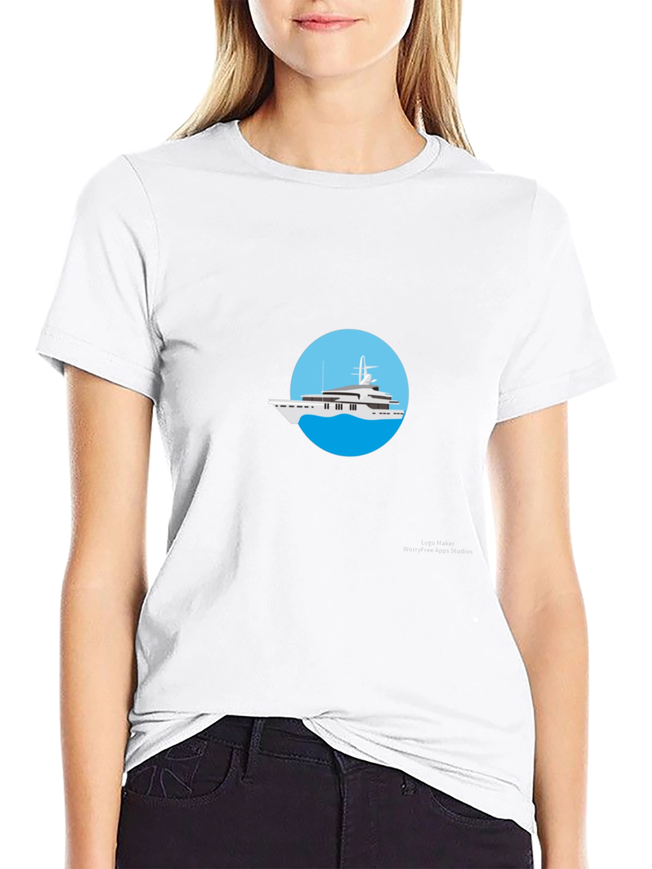 Luxury Yacht Graphic Tee - Black Cotton T-Shirt