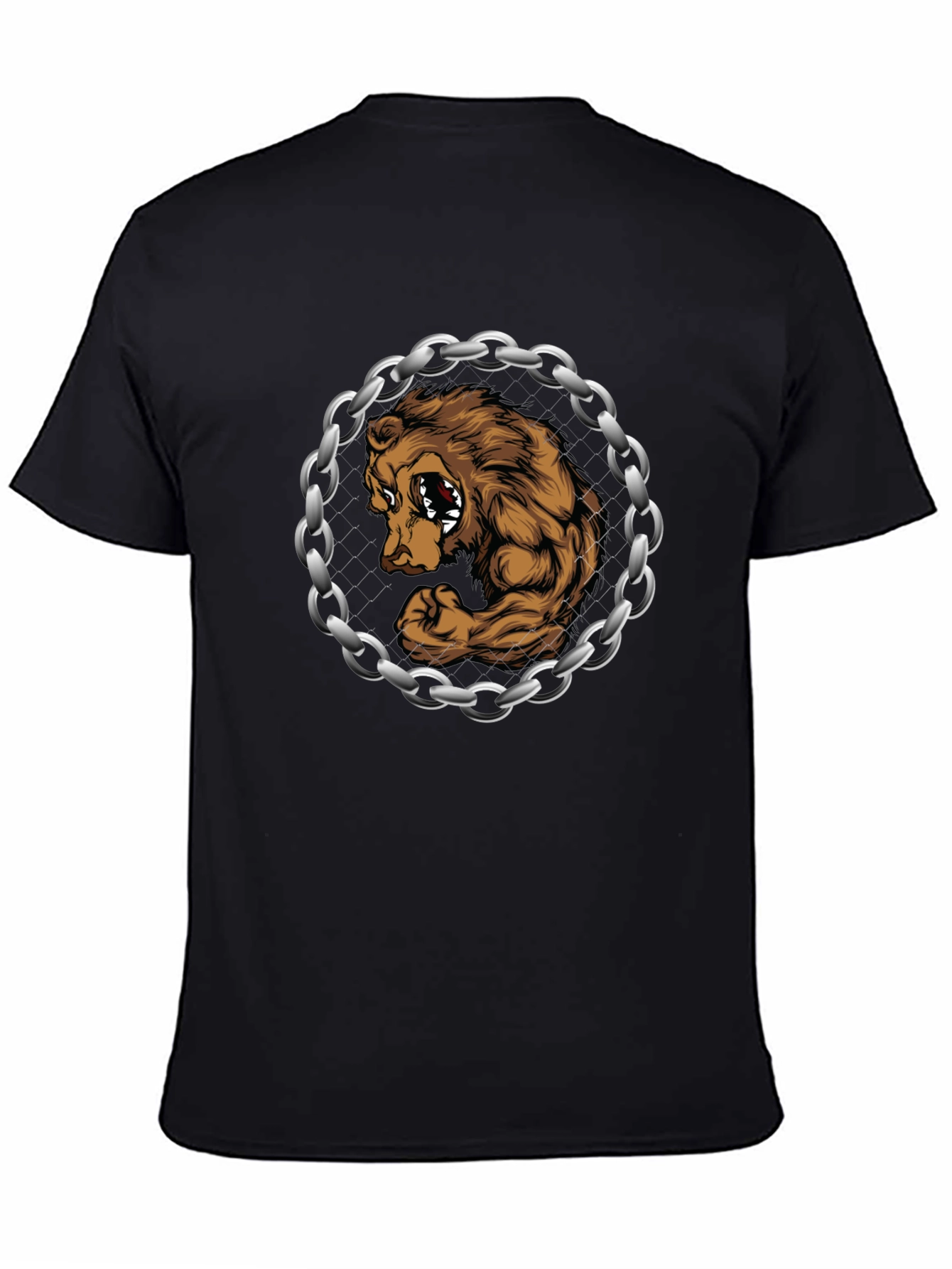 Bear Muscle Chains Graphic T-Shirt - Black