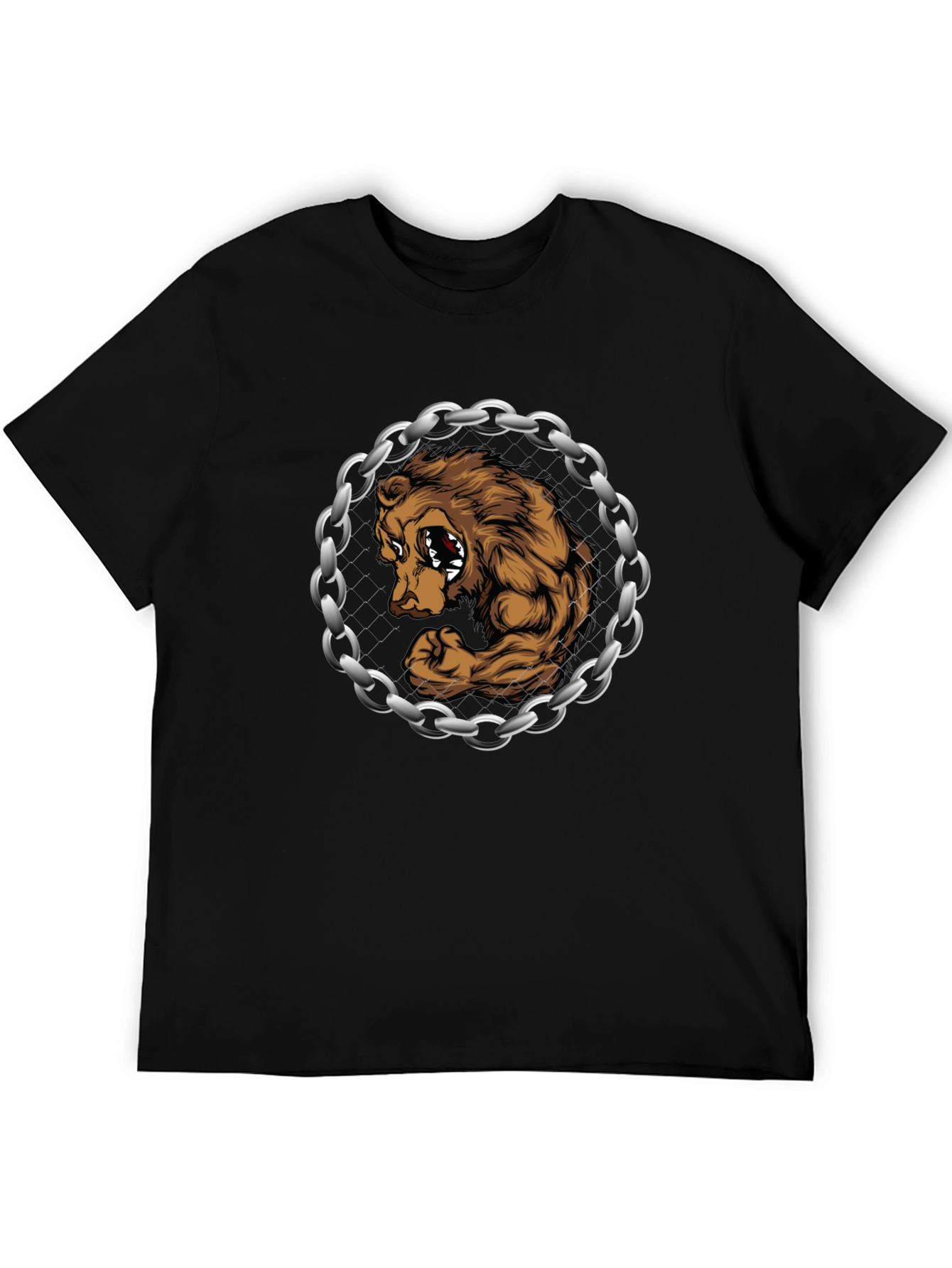 Bear Muscle Chains Graphic T-Shirt - Black