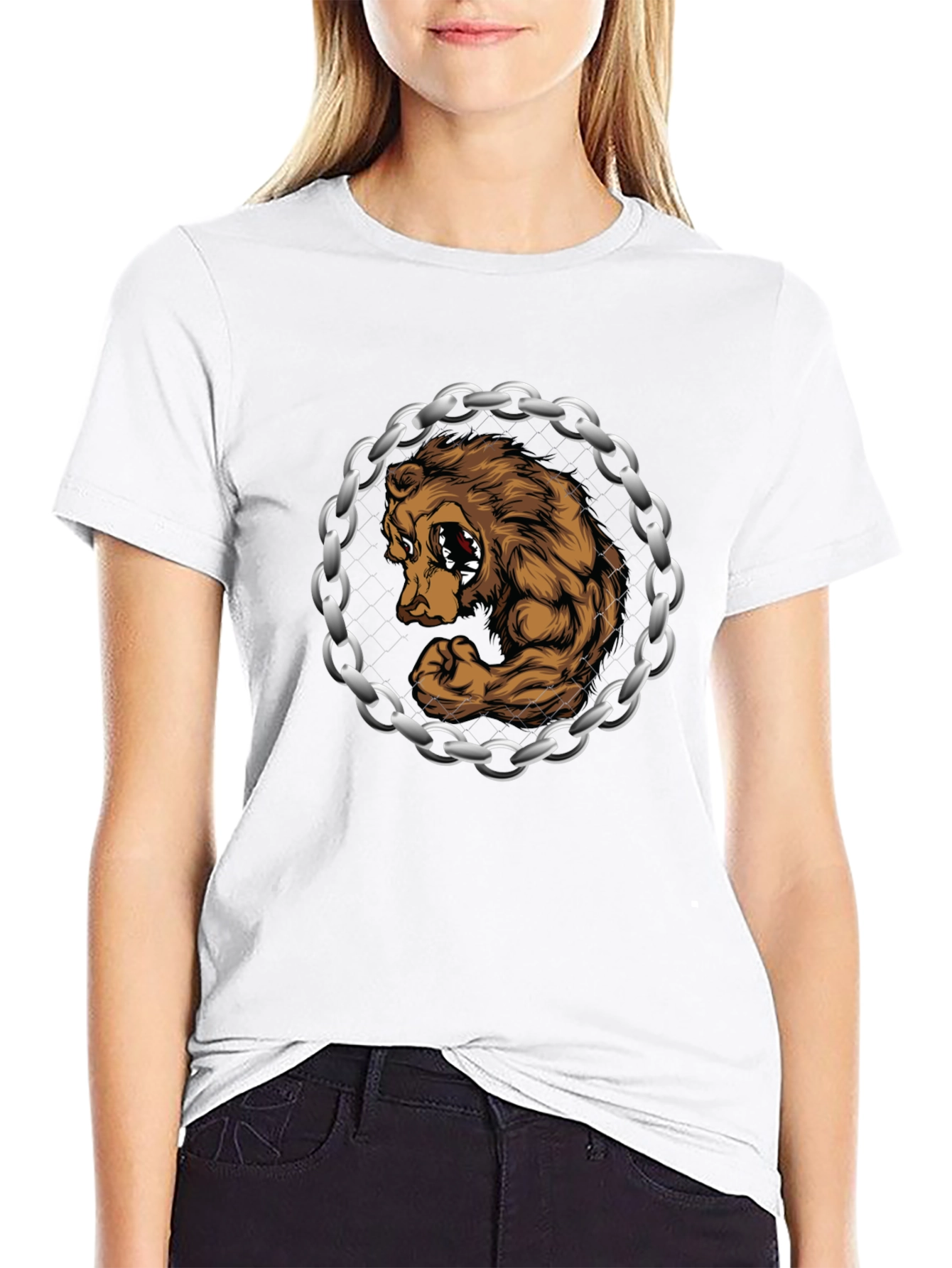 Bear Muscle Chains Graphic T-Shirt - Black