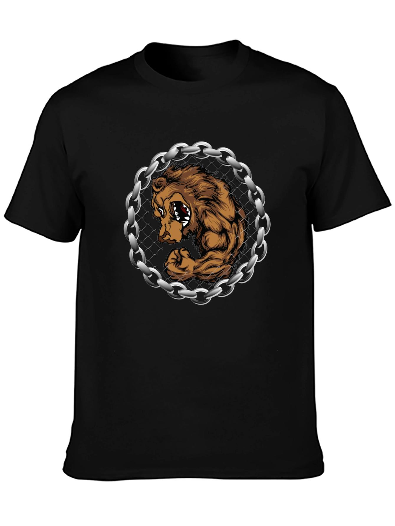 Bear Muscle Chains Graphic T-Shirt - Black