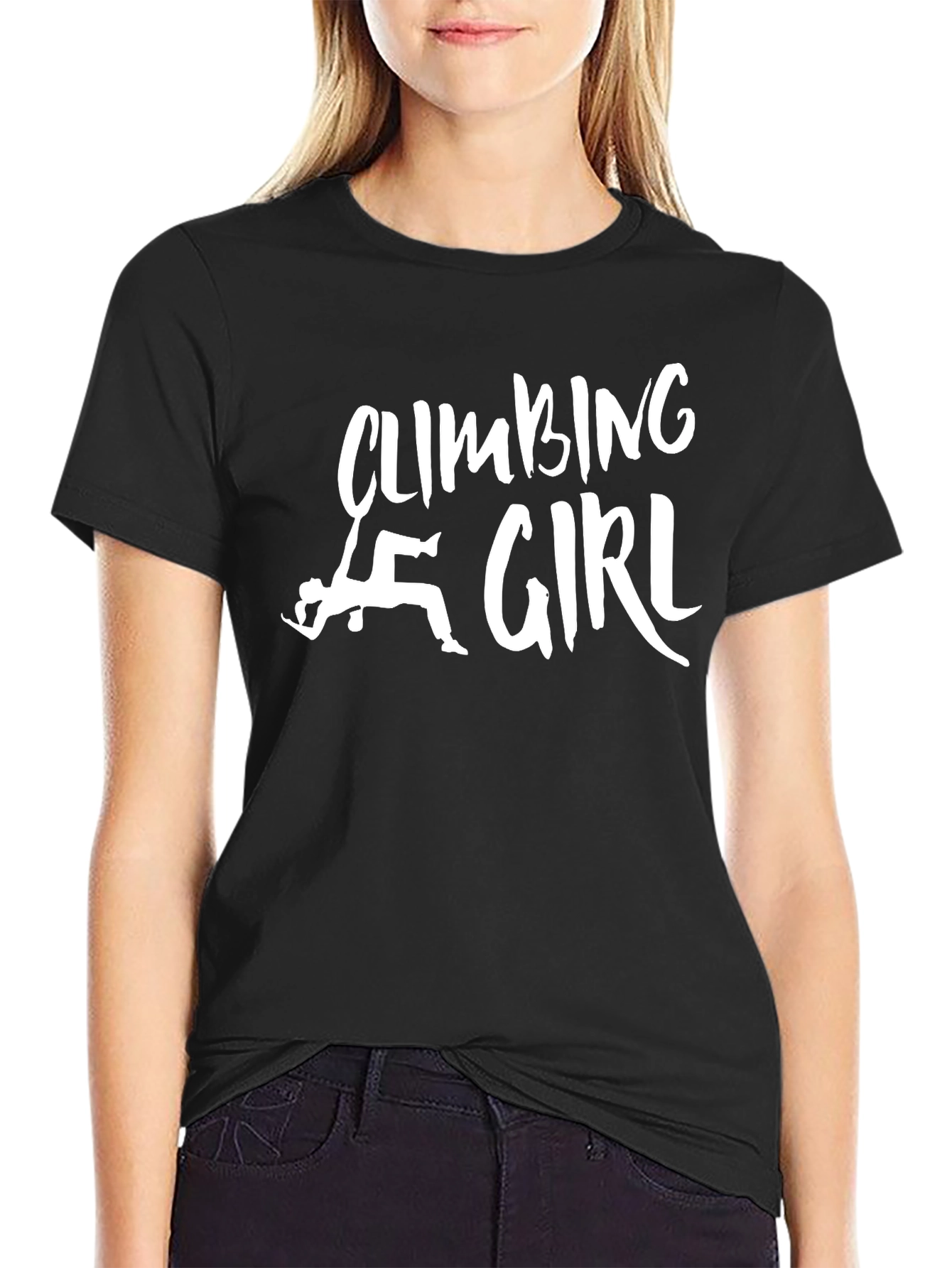 Climbing Girl Graphic Tee - Black Cotton T-Shirt