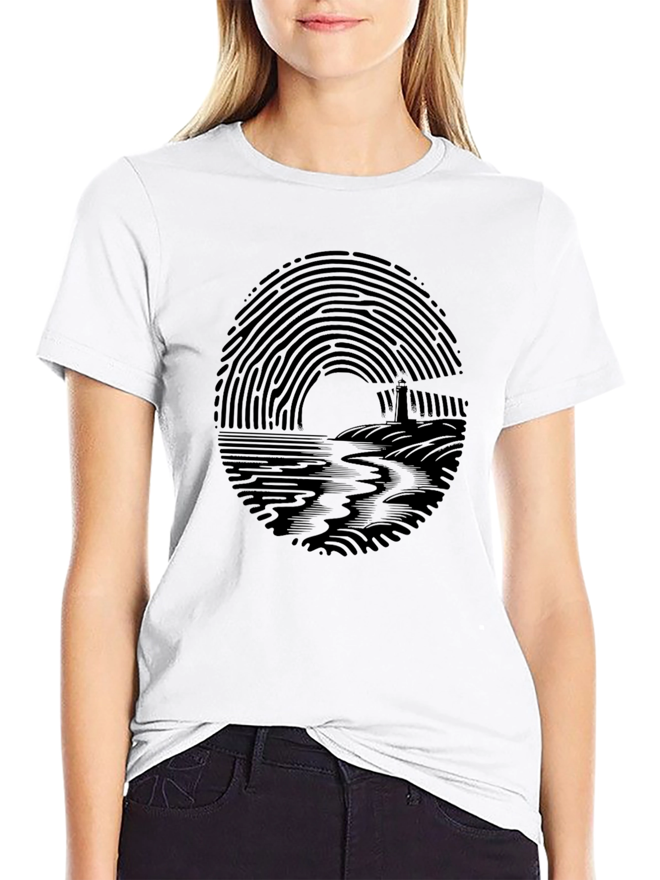 Fingerprint Lighthouse Graphic Tee - Black