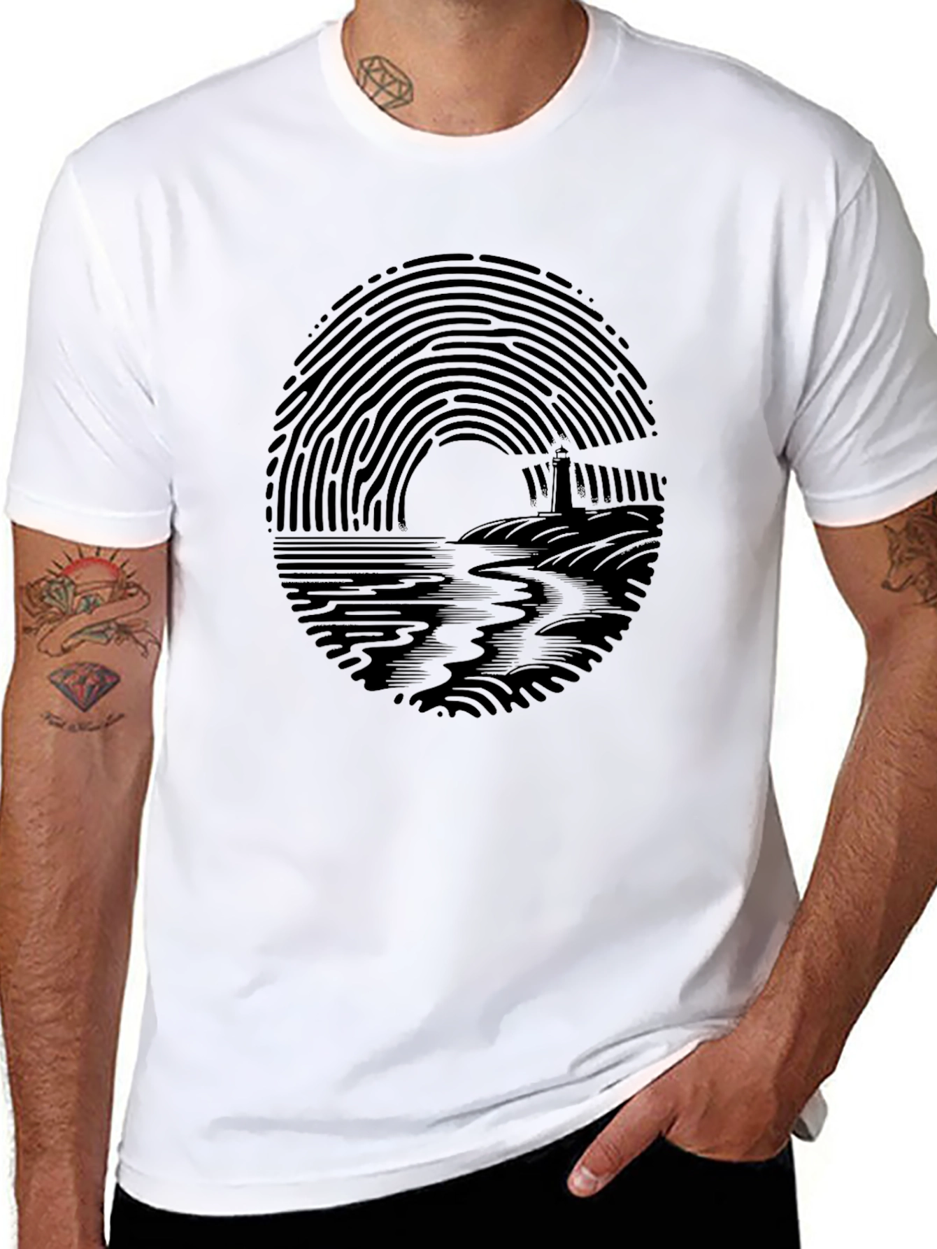 Fingerprint Lighthouse Graphic Tee - Black
