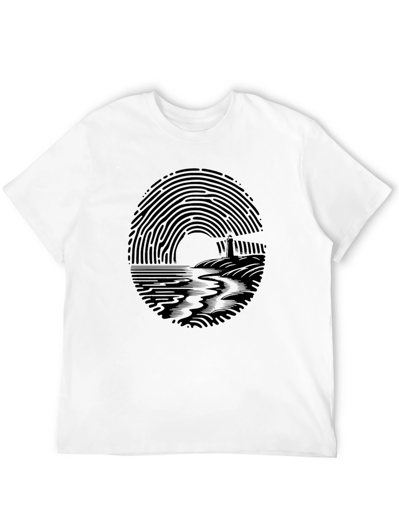 Fingerprint Lighthouse Graphic Tee - Black
