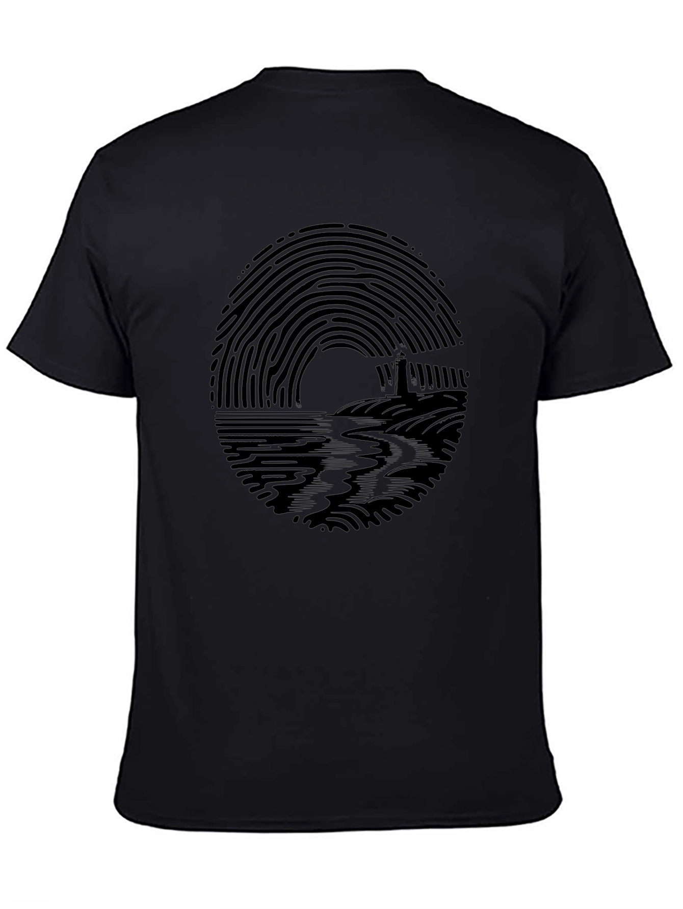 Fingerprint Lighthouse Graphic Tee - Black