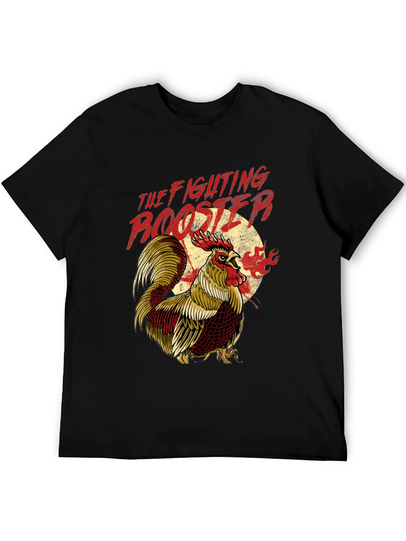Fighting Rooster Graphic Print Black T-Shirt