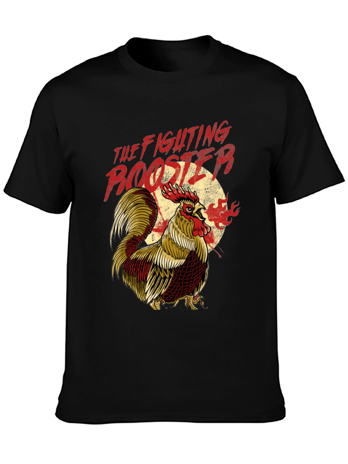 Fighting Rooster Graphic Print Black T-Shirt