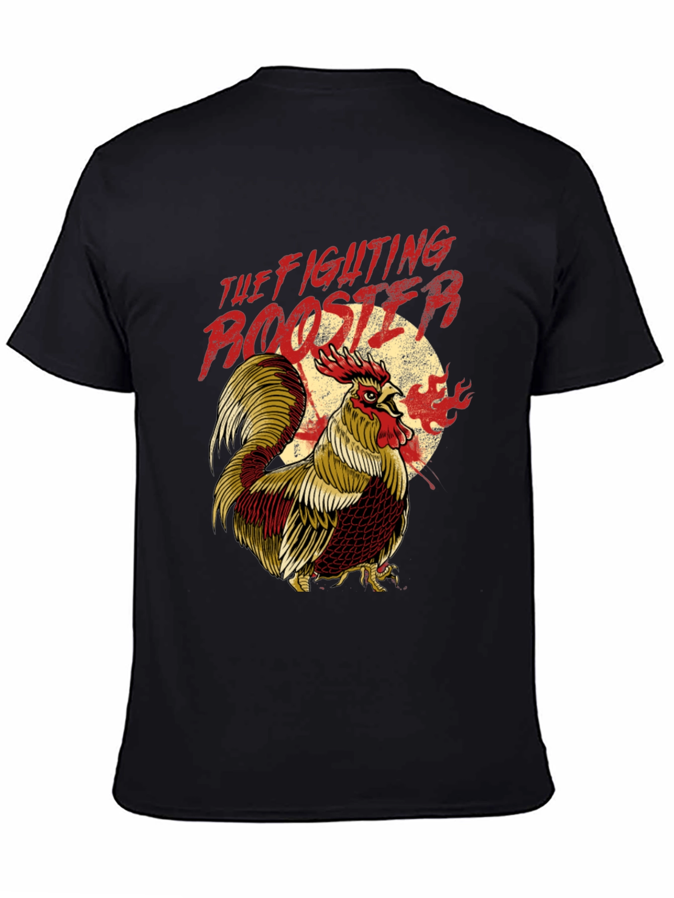 Fighting Rooster Graphic Print Black T-Shirt