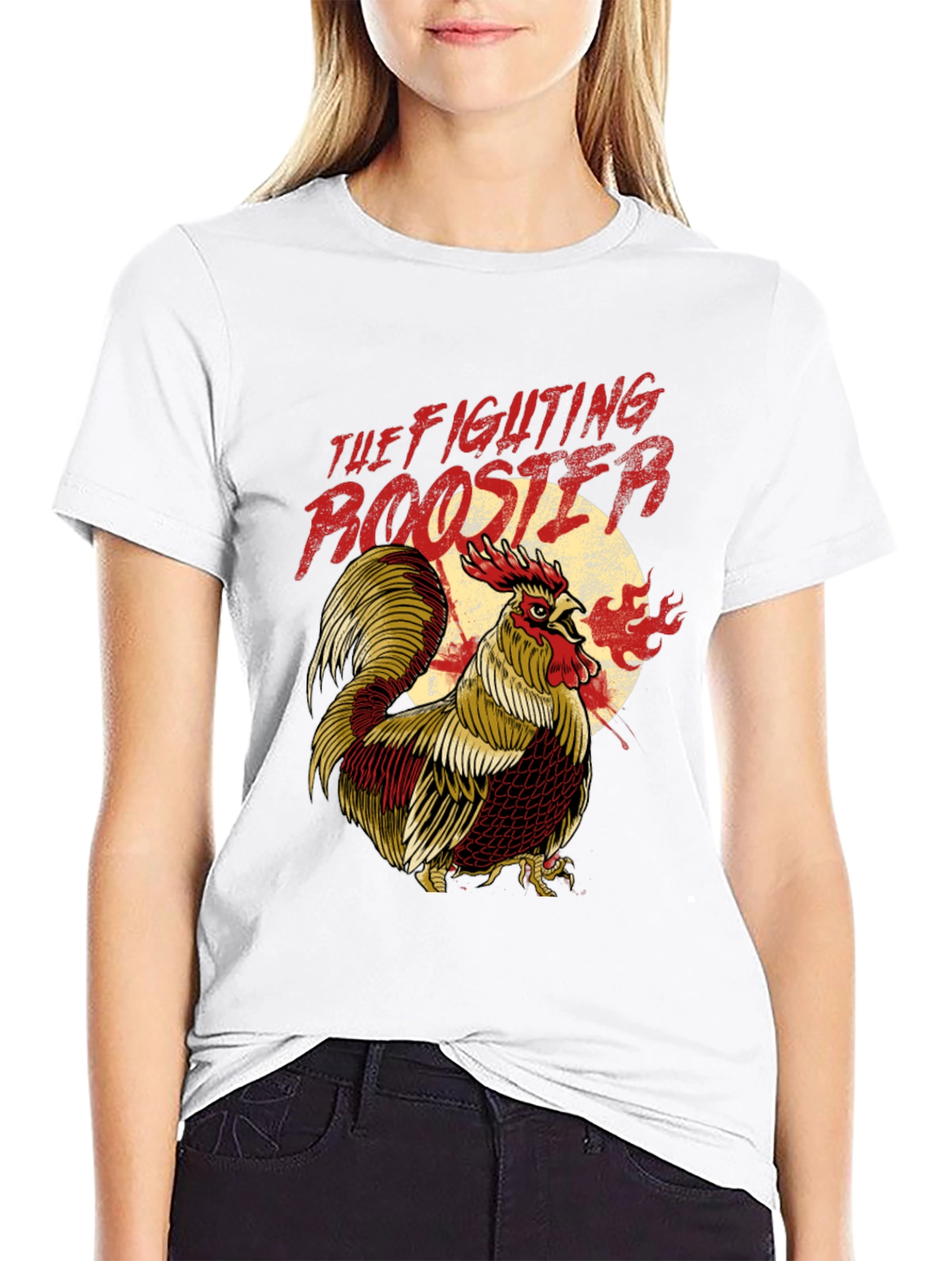 Fighting Rooster Graphic Print Black T-Shirt