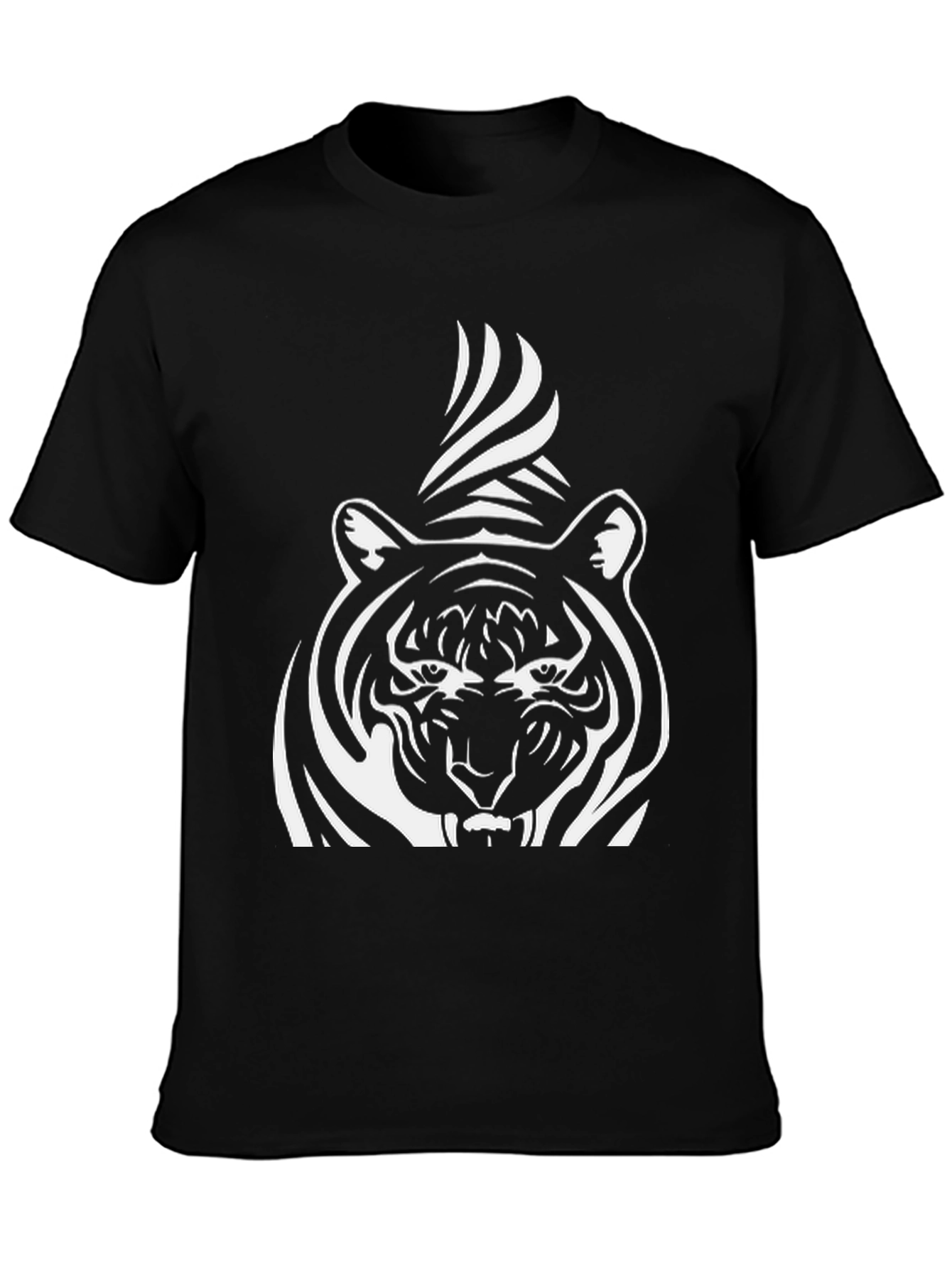 Striking Tiger Graphic Tee - Bold Black Cotton Shirt